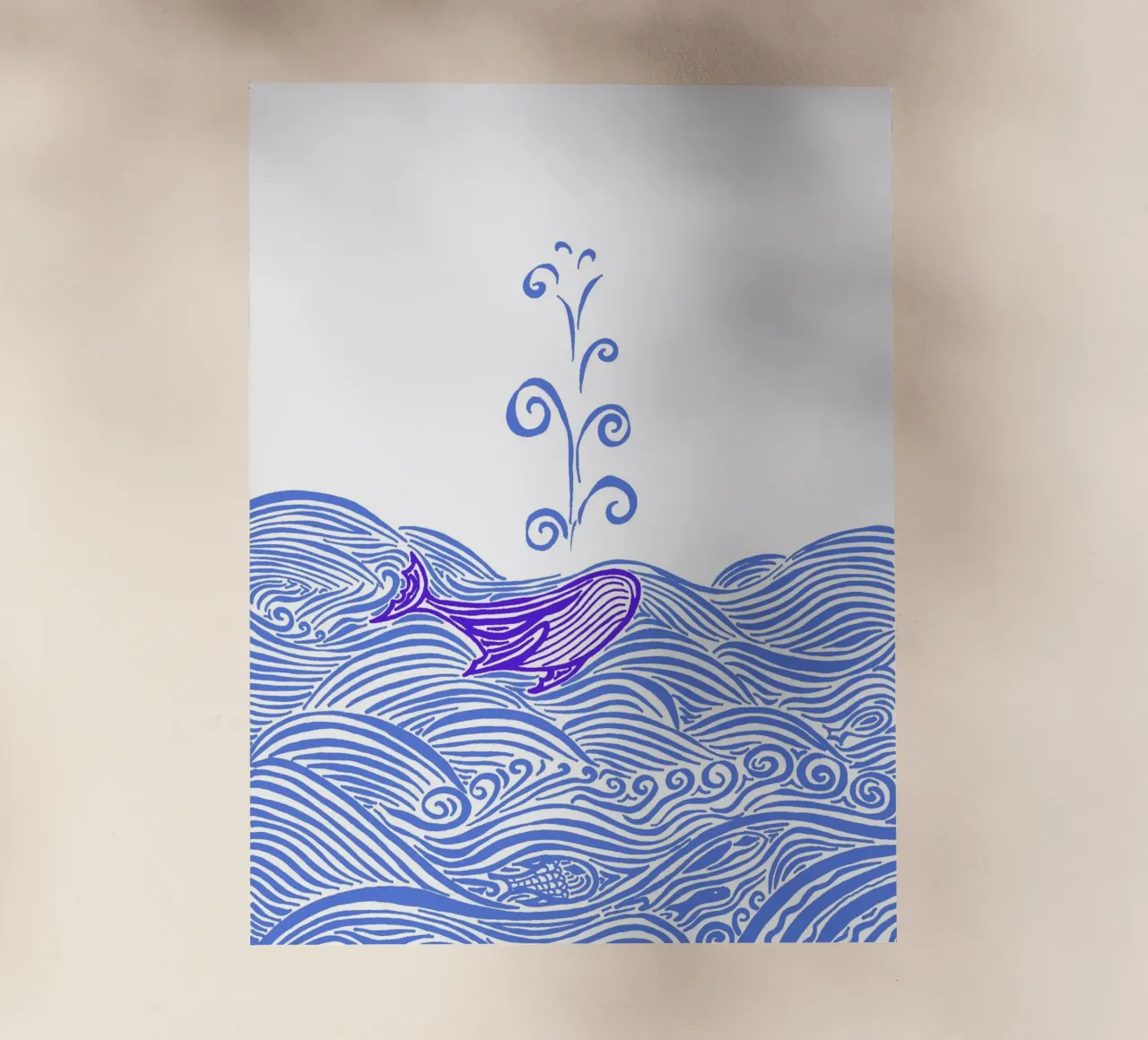 Balena nel mare - Blu pellicola backlit da PaperLine Art
