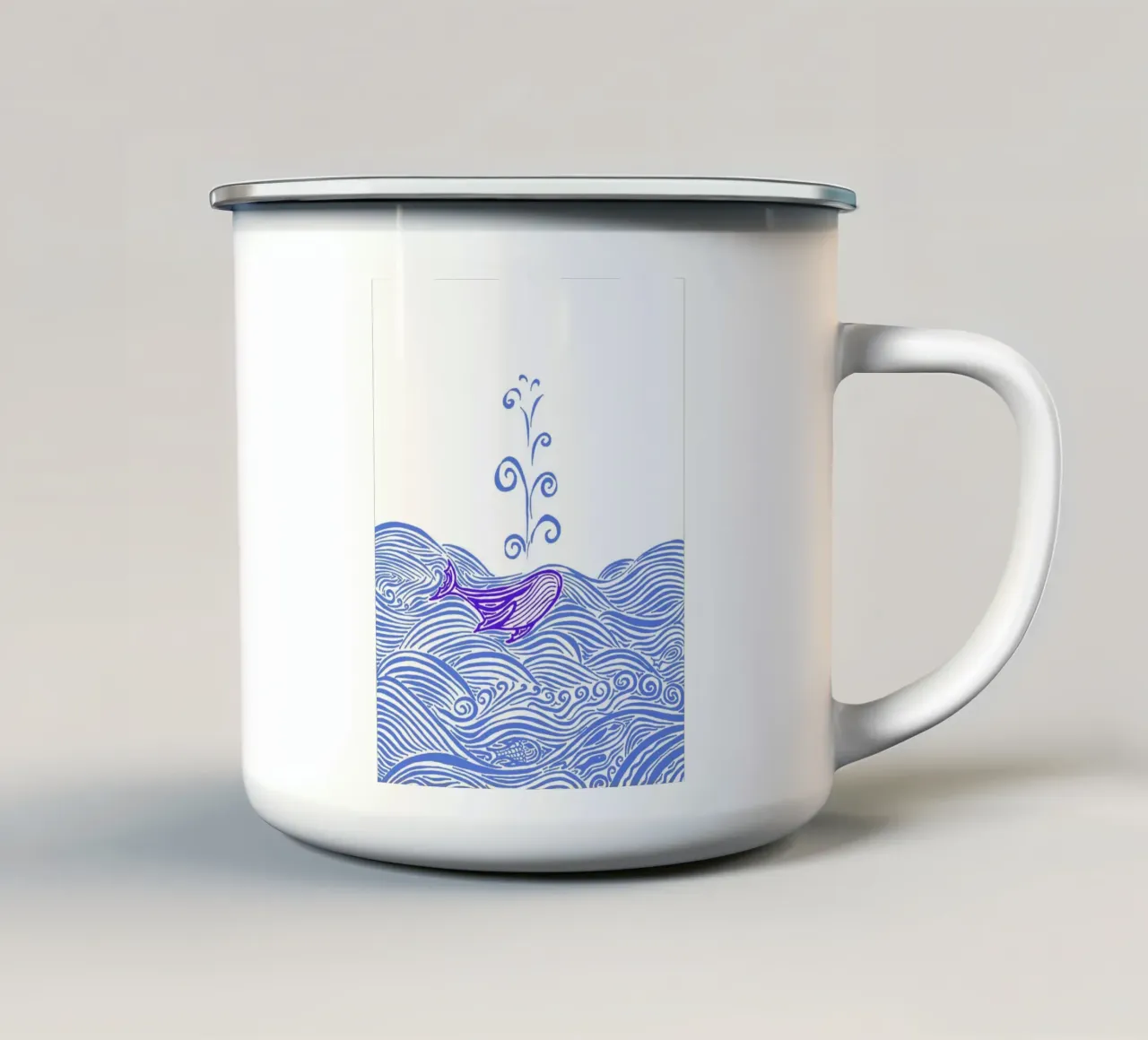 Balena nel mare - Blu tazza in smalto da PaperLine Art