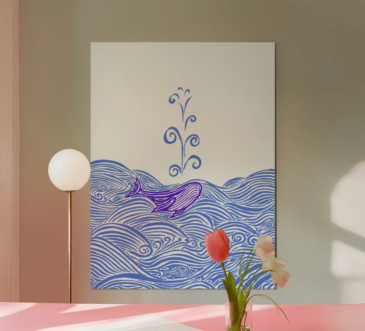 Baleine dans la mer - Bleu poster de PaperLine Art