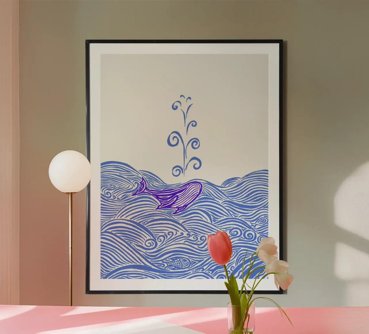 Baleine dans la mer - Bleu poster de PaperLine Art