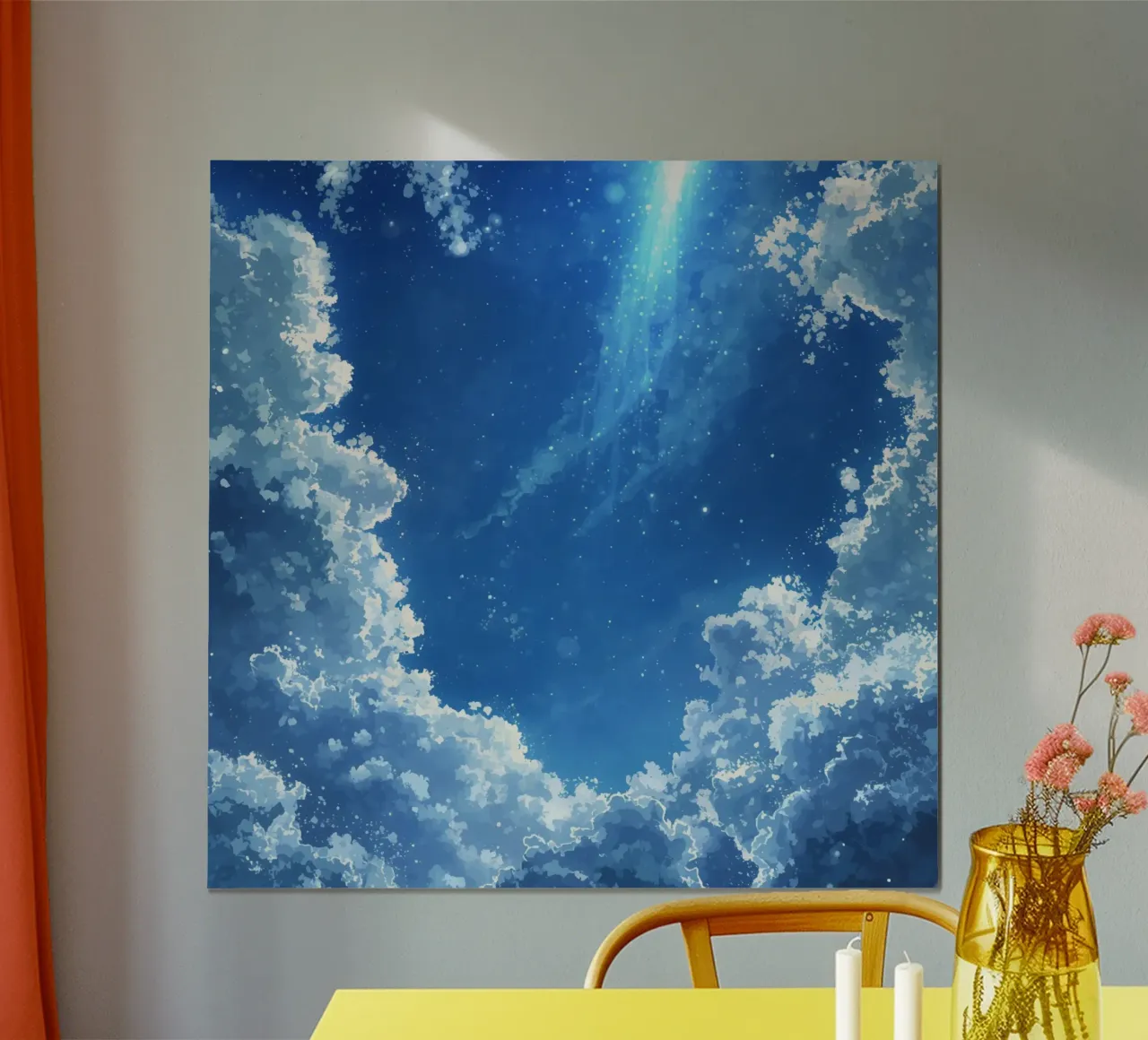 Illustrazione digitale di cielo blu con nuvole e luce Strea poster da DesignDoodle