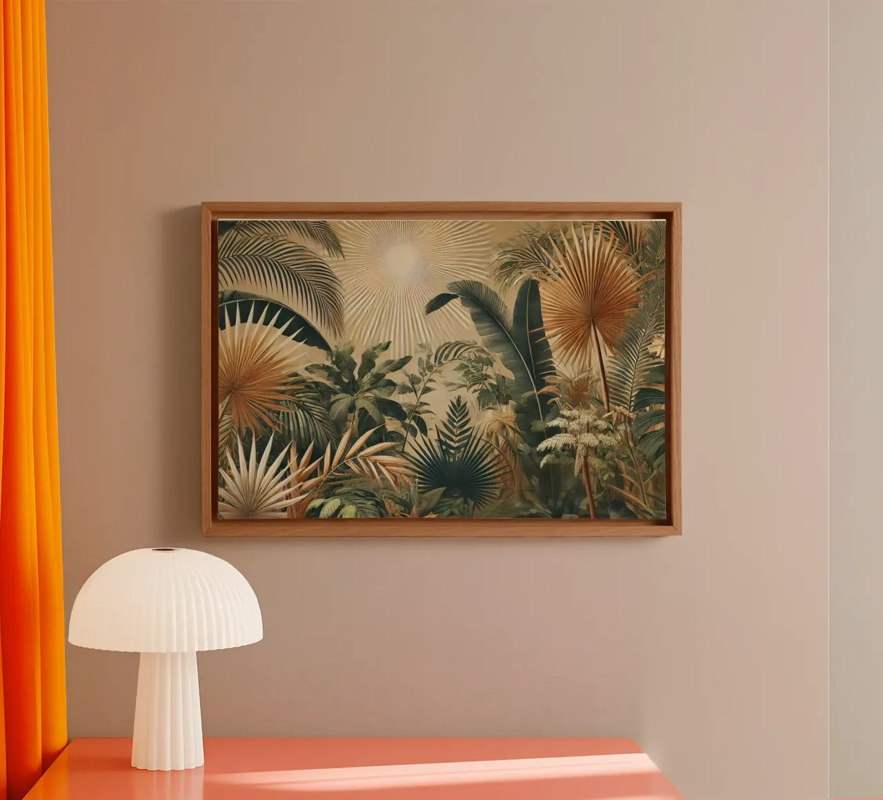Serenità delle palme illuminate dal sole tela con Cornice a cassetta da Chromatic Fusion Studio