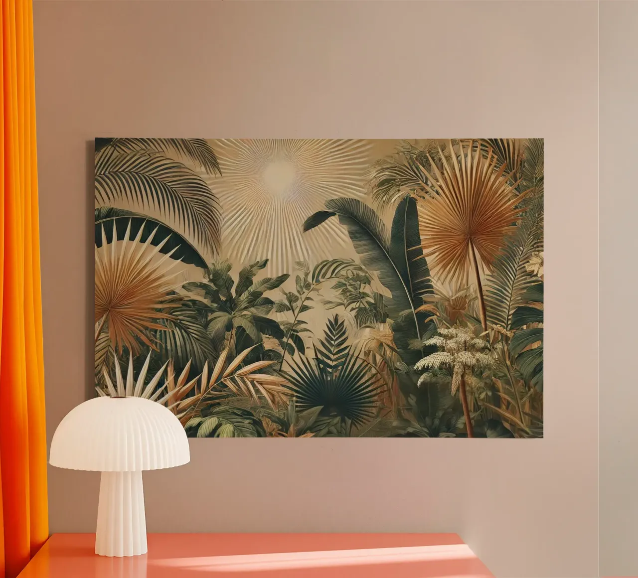 Serenità delle palme illuminate dal sole tela con Cornice a cassetta da Chromatic Fusion Studio