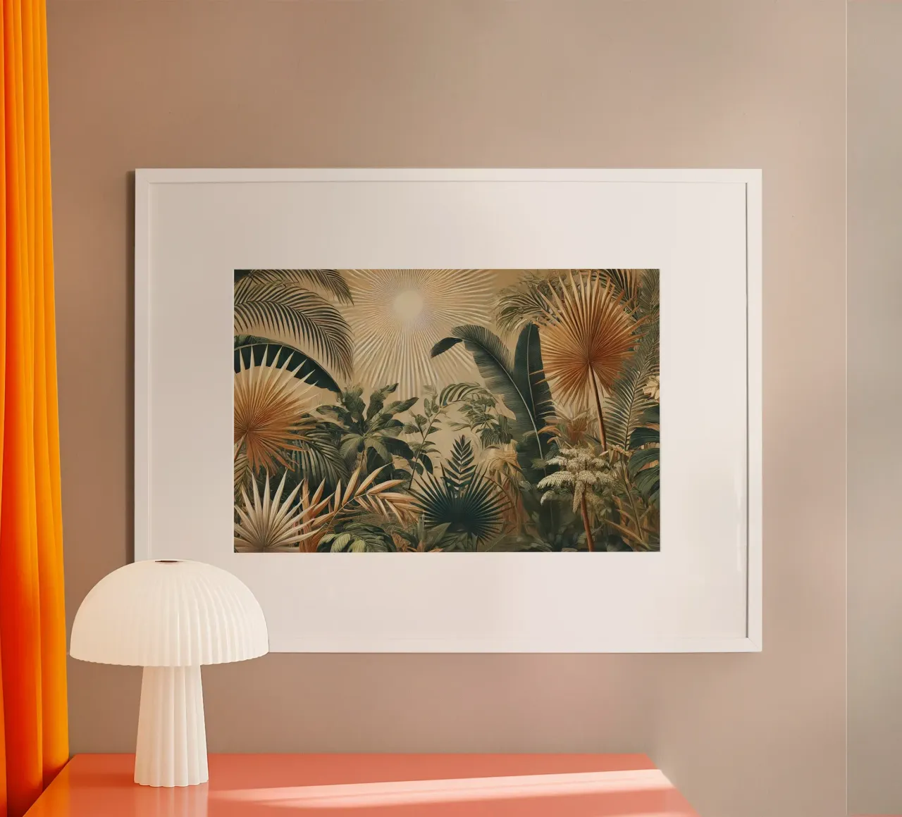 Serenità delle palme illuminate dal sole poster con telaio in alluminio da Chromatic Fusion Studio