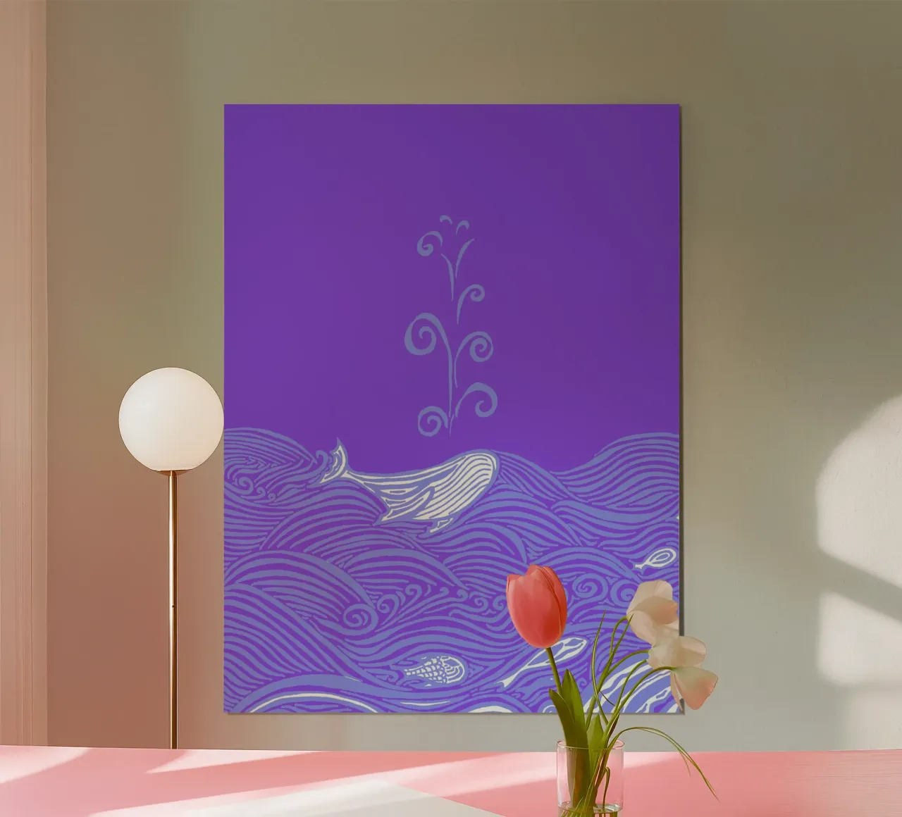 Balena nel mare - LIla poster con telaio in plastica da PaperLine Art