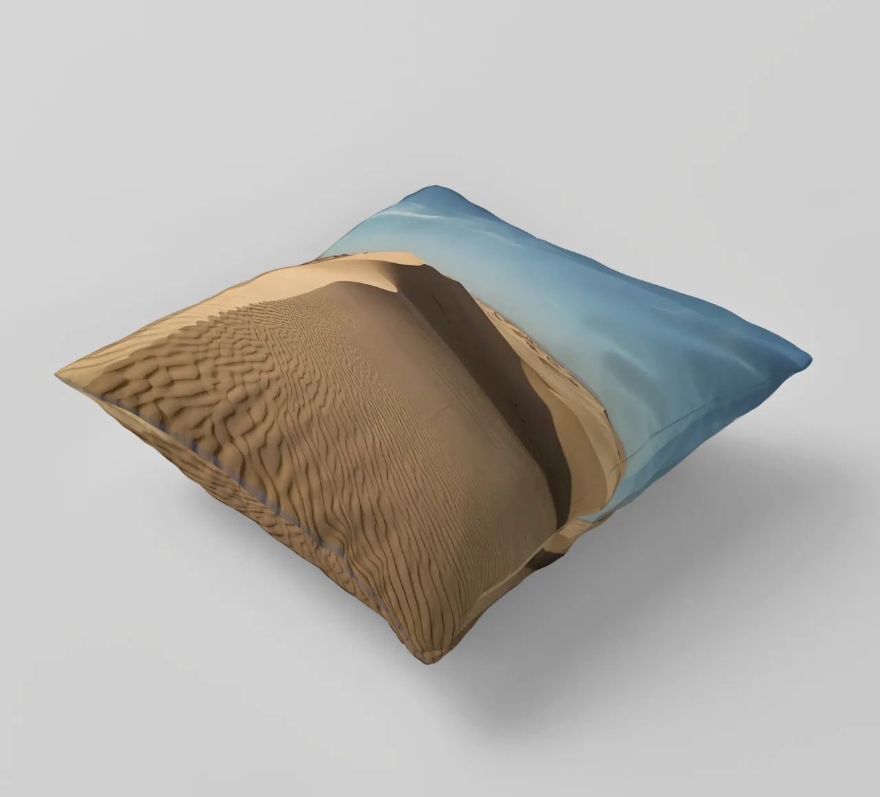Paesaggio desertico con dune di sabbia e cielo blu cuscino da DesignDoodle