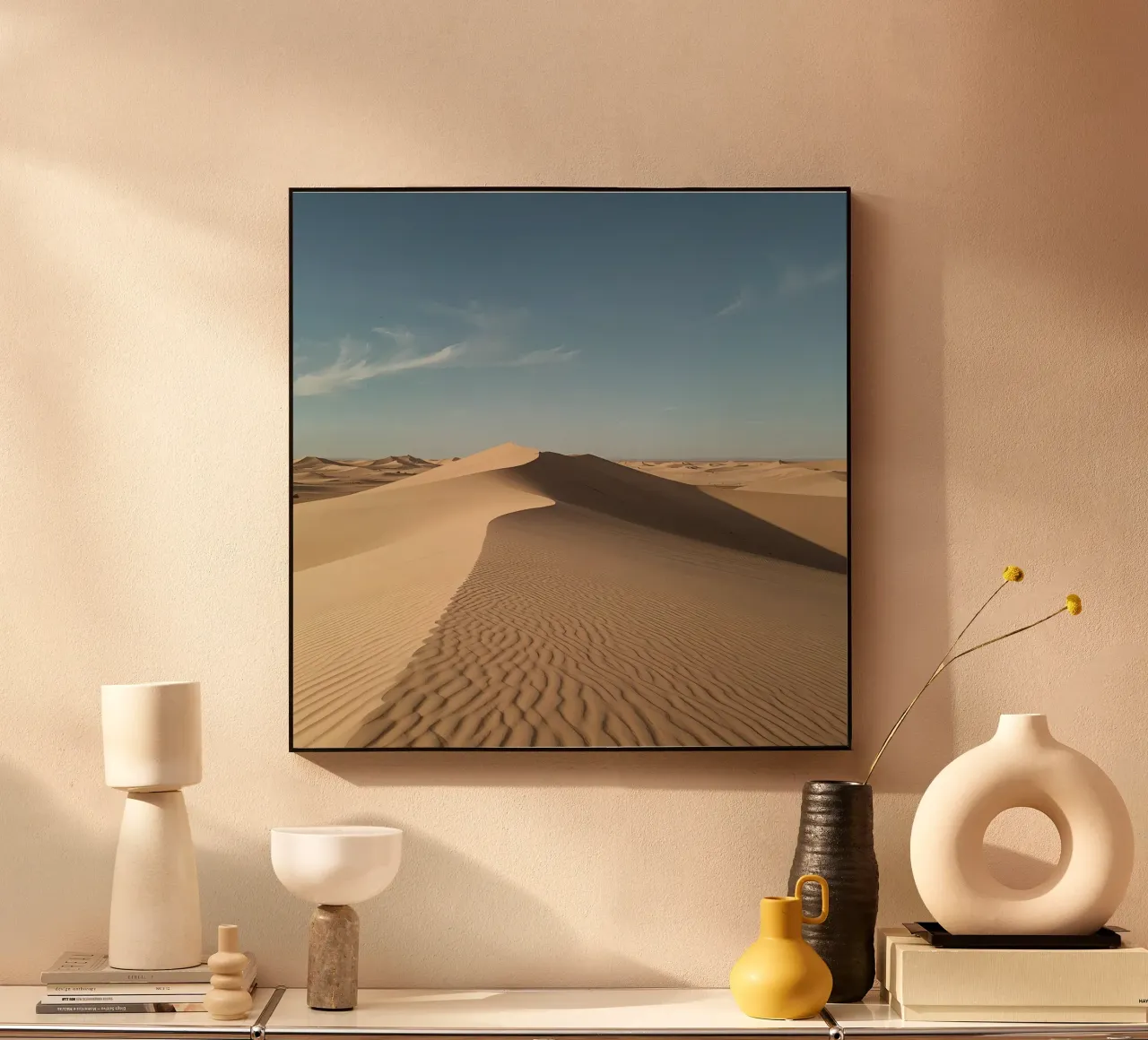 Paesaggio desertico con dune di sabbia e cielo blu alluminio dibond da DesignDoodle