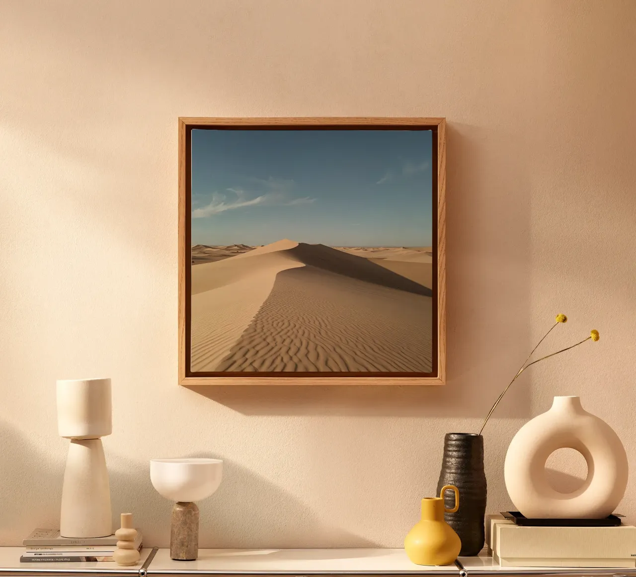 Paesaggio desertico con dune di sabbia e cielo blu tela con Cornice a cassetta da DesignDoodle