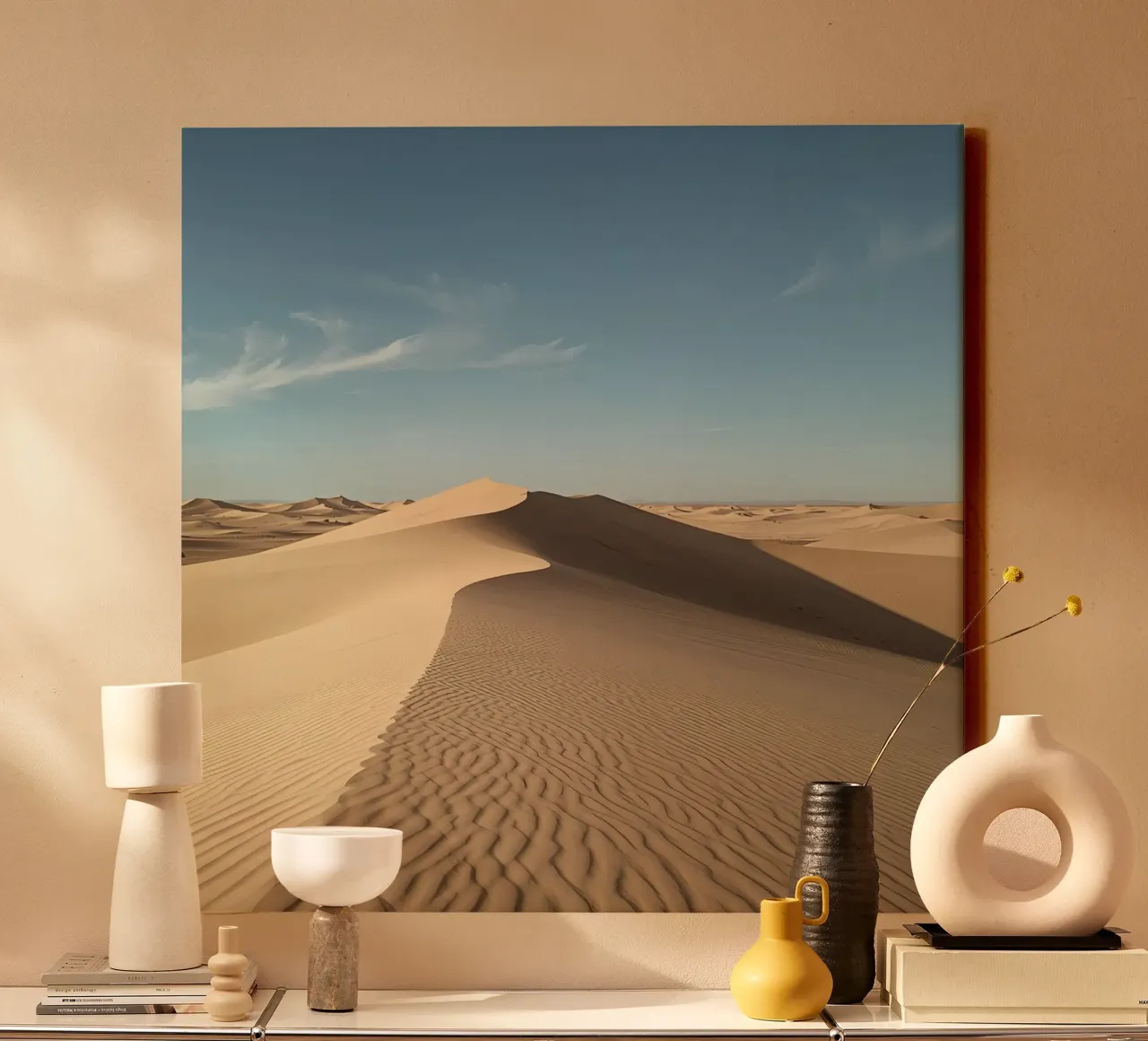 Paesaggio desertico con dune di sabbia e cielo blu tela con Cornice a cassetta da DesignDoodle