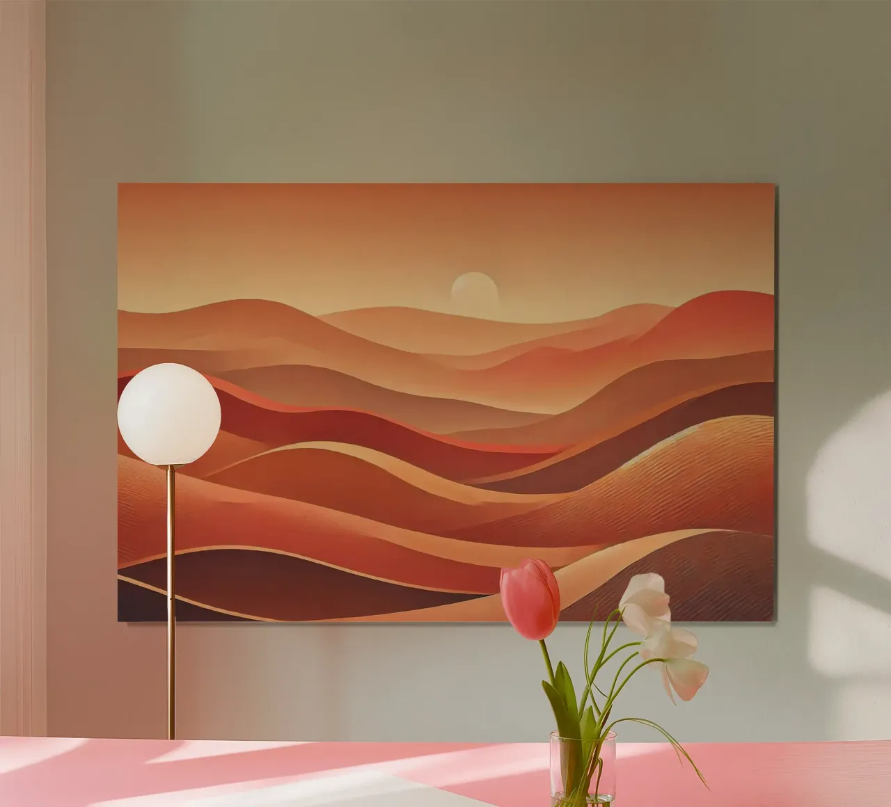 Dune di sabbia illuminate dal sole poster con telaio in legno da Chromatic Fusion Studio