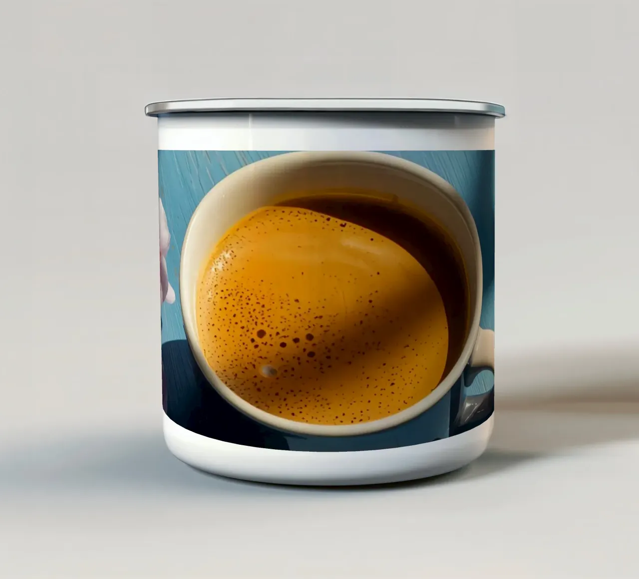 Tazza da caffè con fiori di ciliegio su tavolo di legno blu tazza in smalto da DesignDoodle