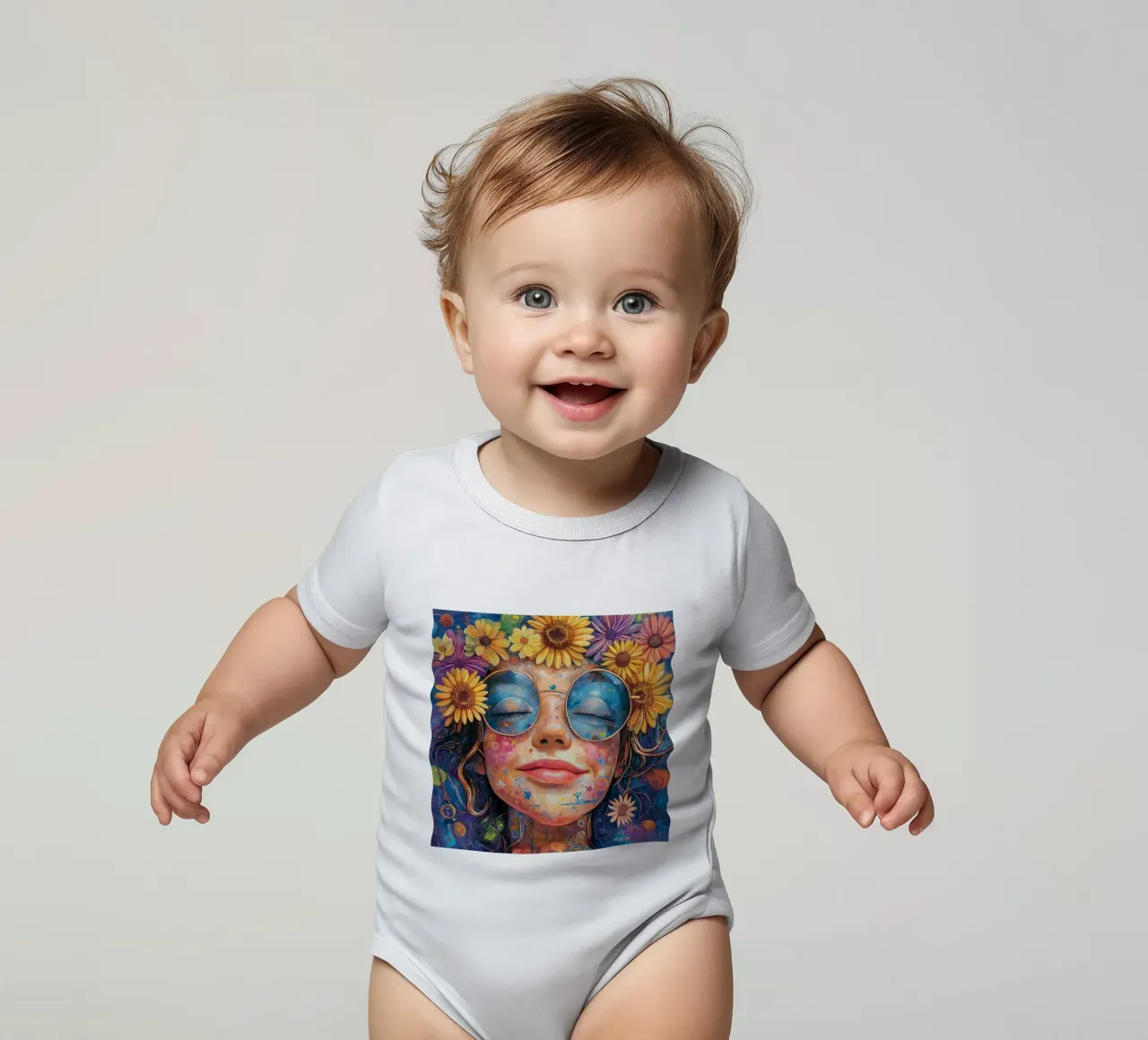 Faccia felice colorata body neonato maniche corte da Motivate-Today