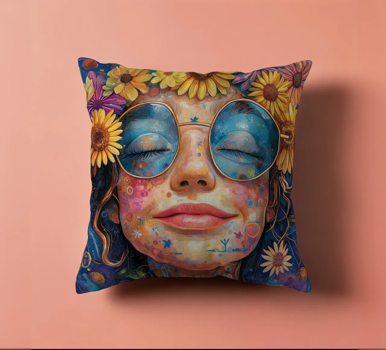 Faccia felice colorata cuscino da Motivate-Today