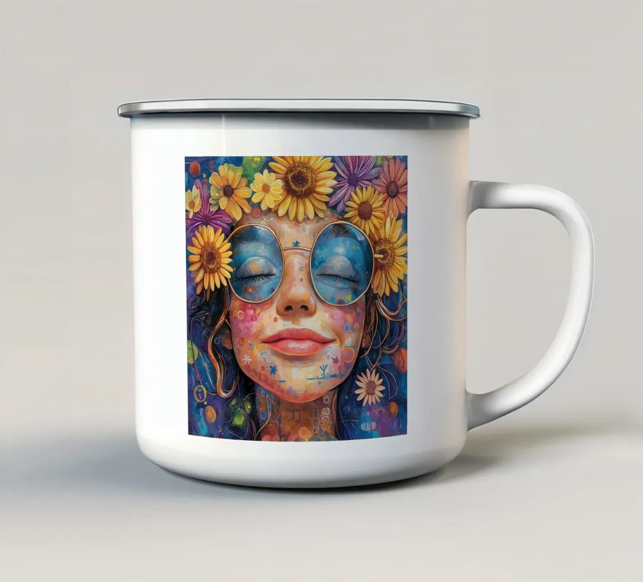 Faccia felice colorata tazza in smalto da Motivate-Today