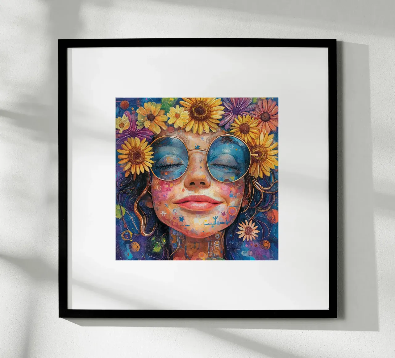 Faccia felice colorata poster con telaio in alluminio da Motivate-Today