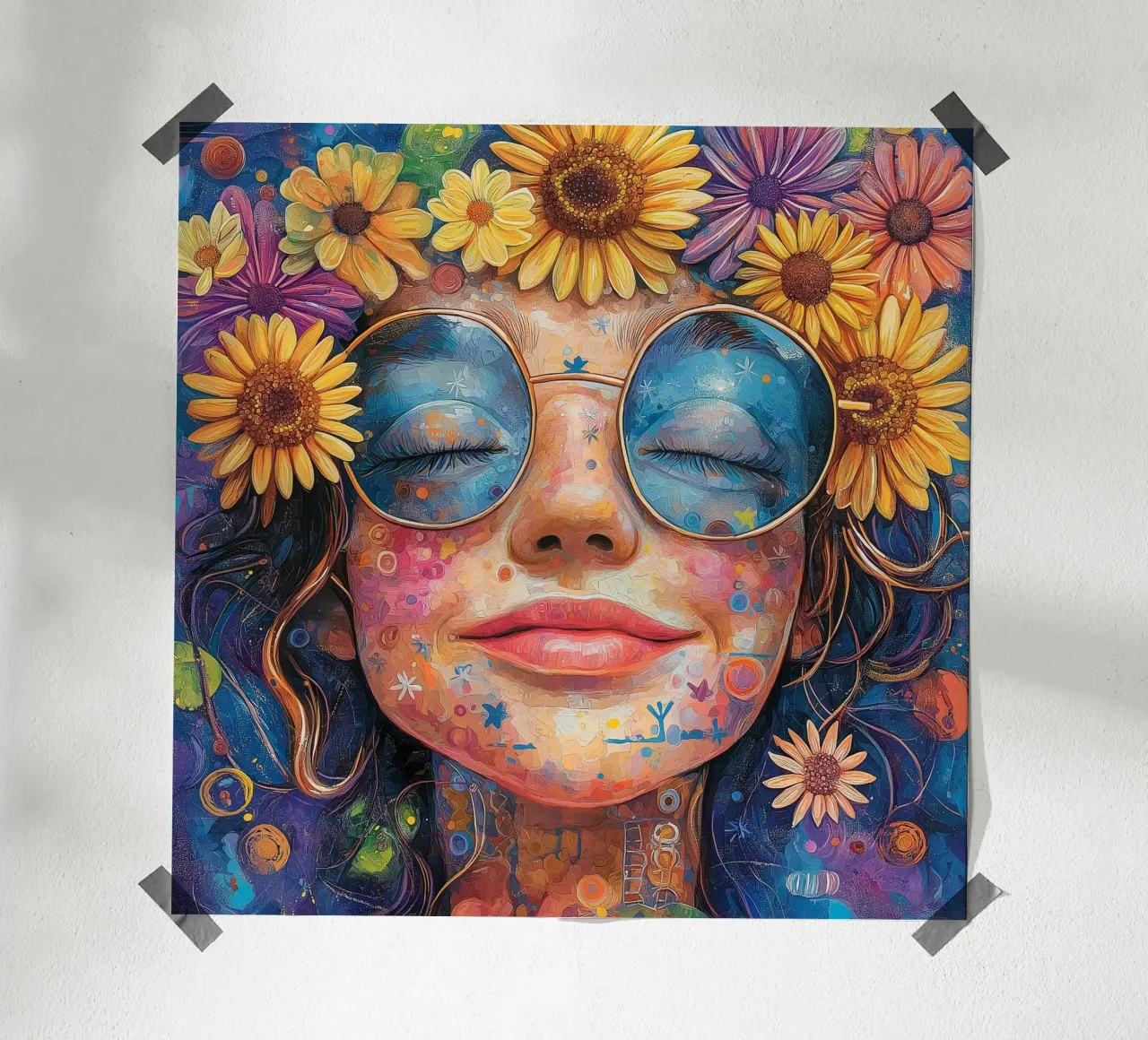 Faccia felice colorata poster con telaio in alluminio da Motivate-Today
