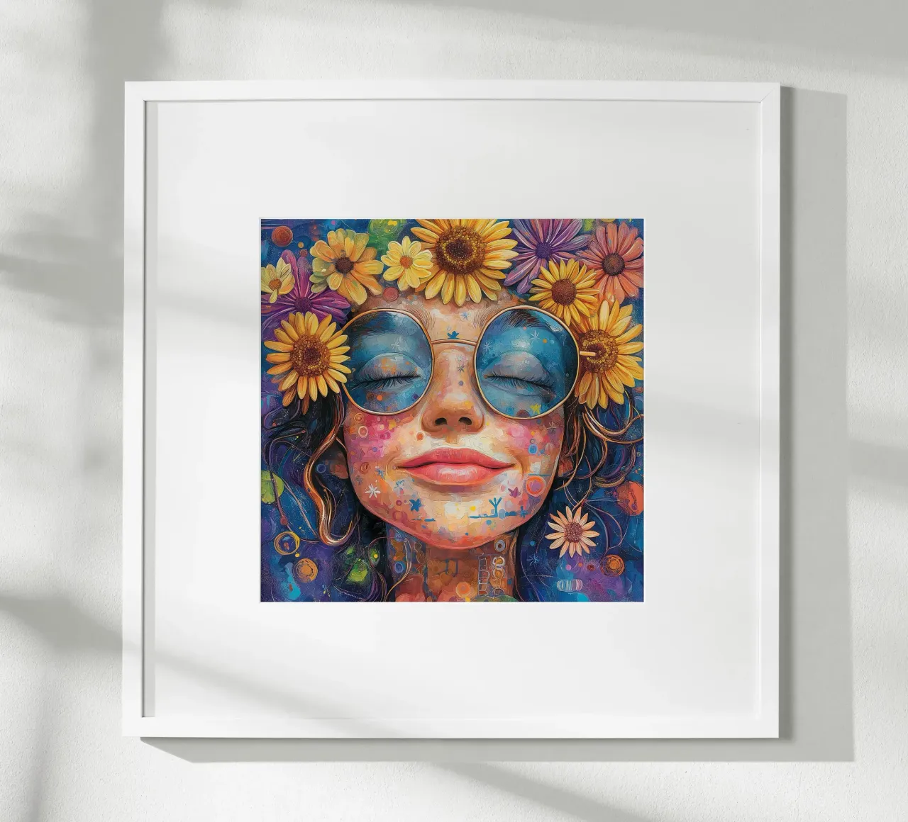 Faccia felice colorata poster con telaio in alluminio da Motivate-Today