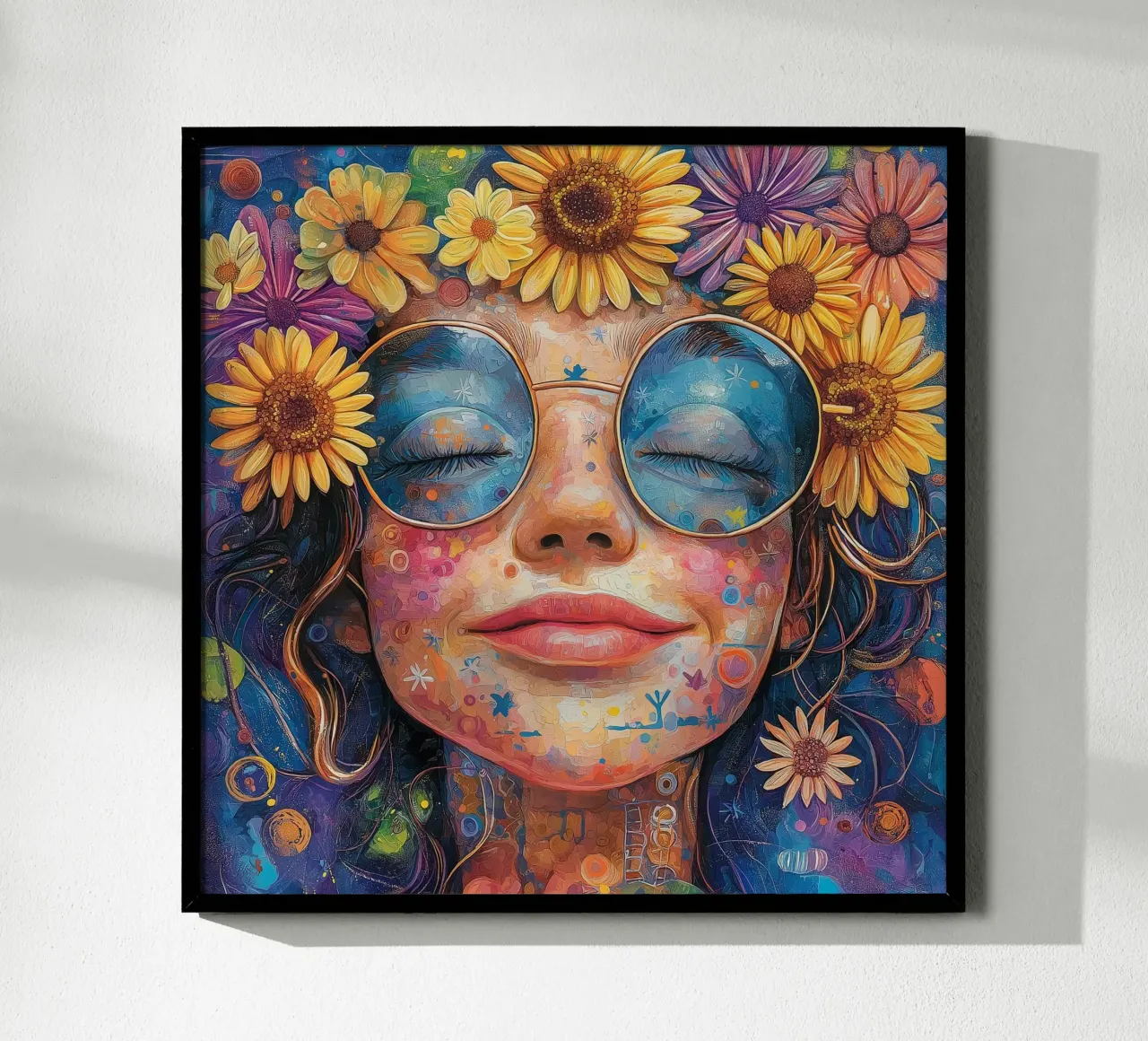 Faccia felice colorata poster con telaio in alluminio da Motivate-Today