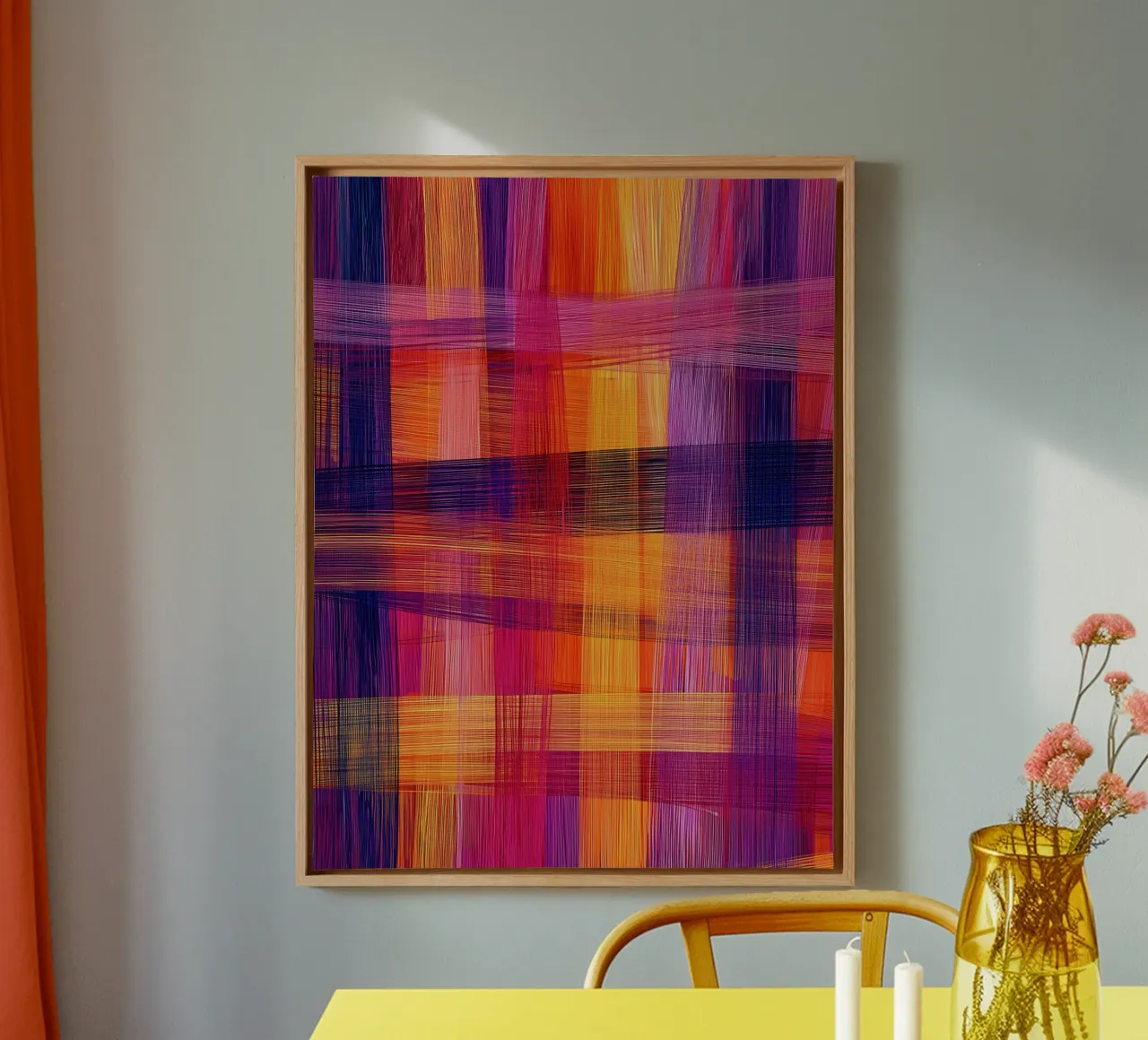 Abstract geweven kunst in paars en roze canvas met Baklijst van Autofocus