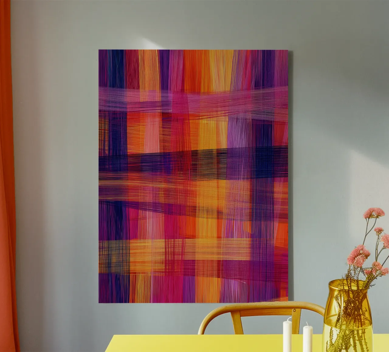 Abstract geweven kunst in paars en roze canvas met Baklijst van Autofocus
