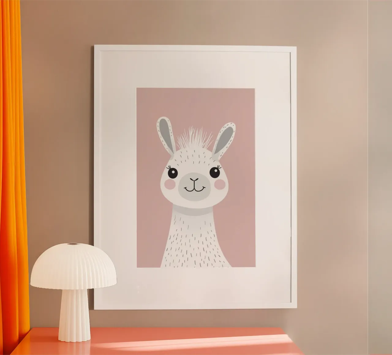 Llama in Blush poster con telaio in legno da wonderfolk