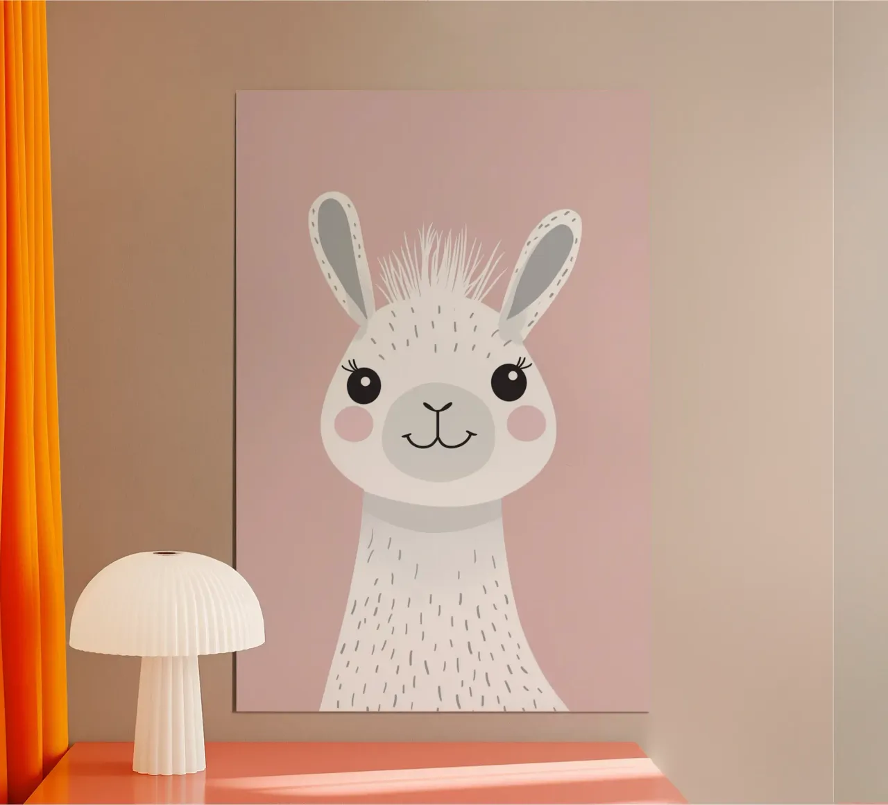 Llama in Blush poster con telaio in legno da wonderfolk