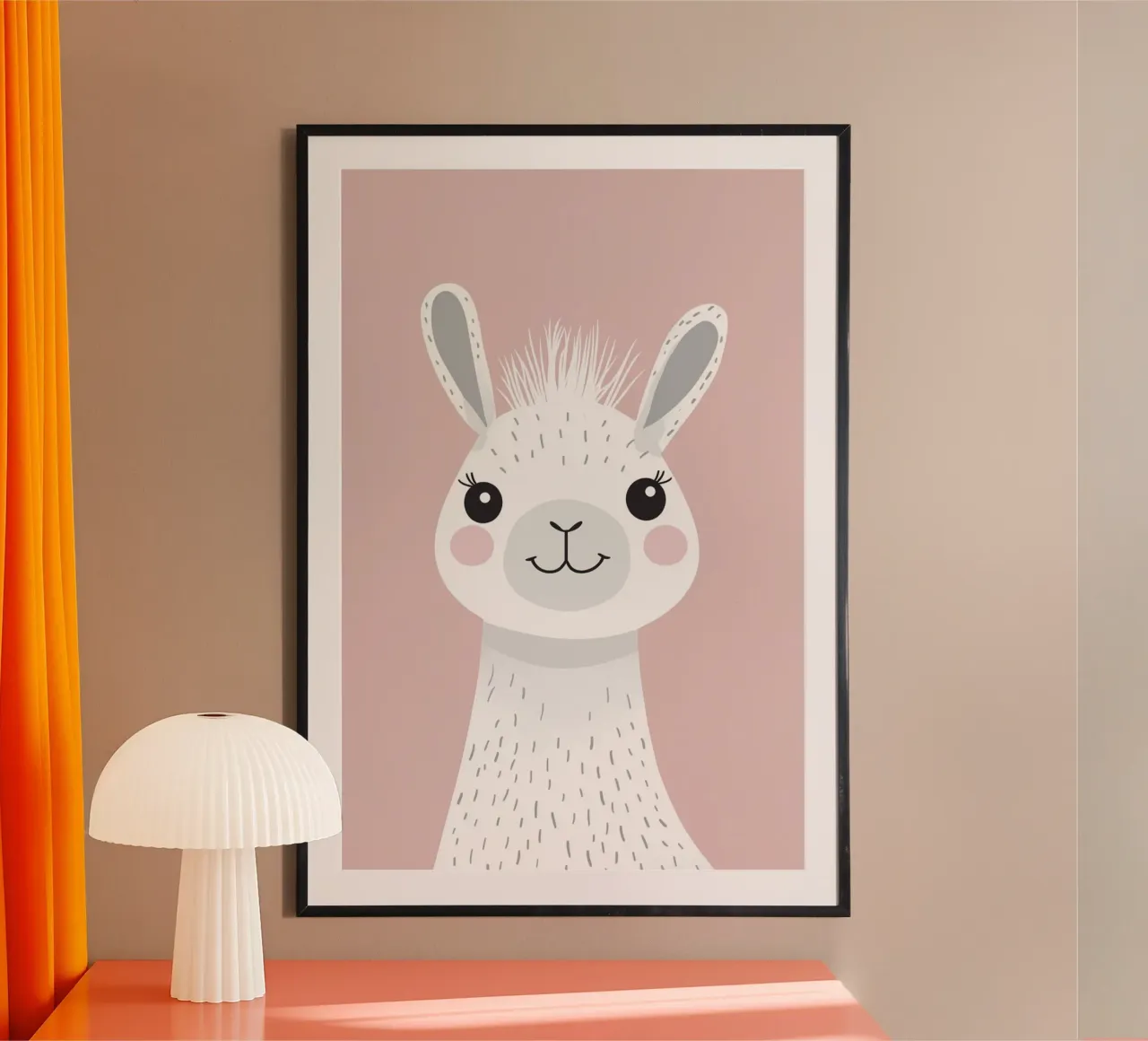 Llama in Blush poster con telaio in legno da wonderfolk