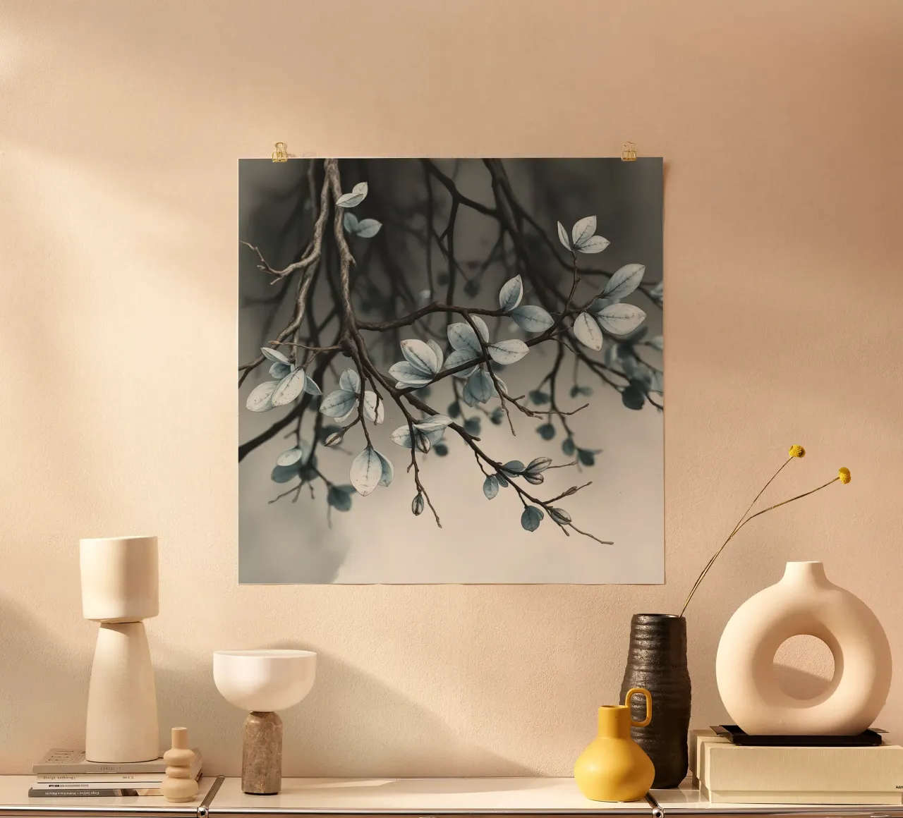 Ramas marrones con brotes verdes Primer plano poster de DesignDoodle