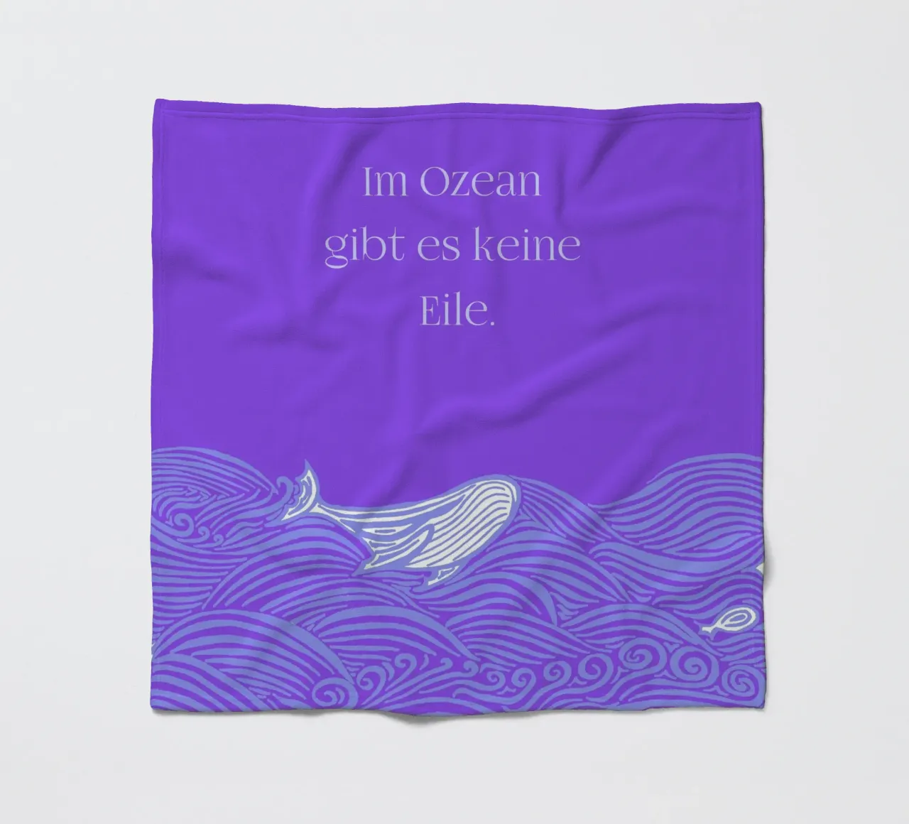 There's no hurry in the ocean - Whale in the waves in purple fleece blanket by PaperLine Art
