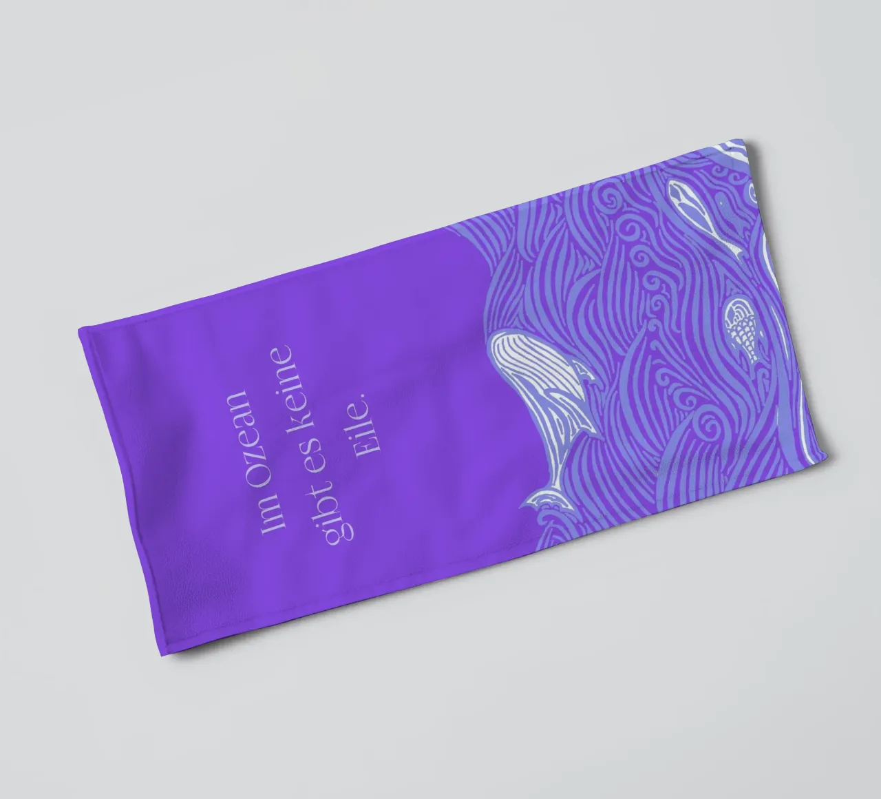 There's no hurry in the ocean - Whale in the waves in purple towel by PaperLine Art