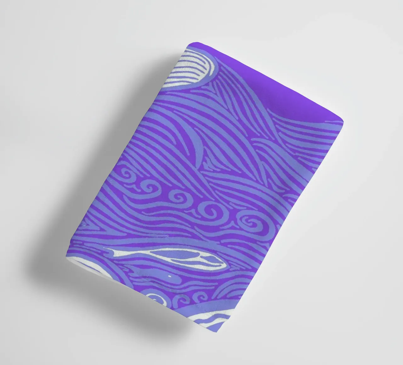 There's no hurry in the ocean - Whale in the waves in purple towel by PaperLine Art