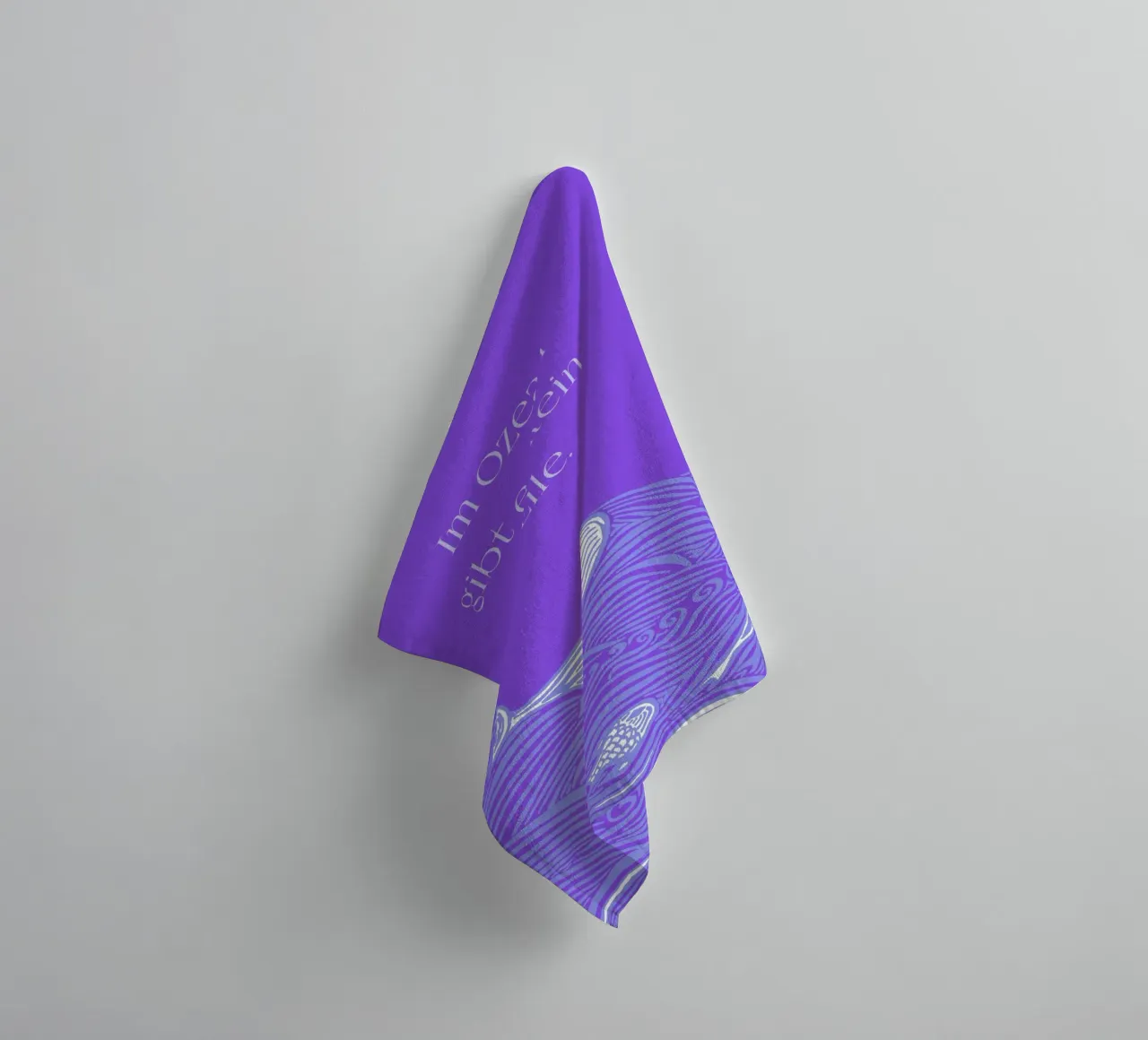There's no hurry in the ocean - Whale in the waves in purple towel by PaperLine Art