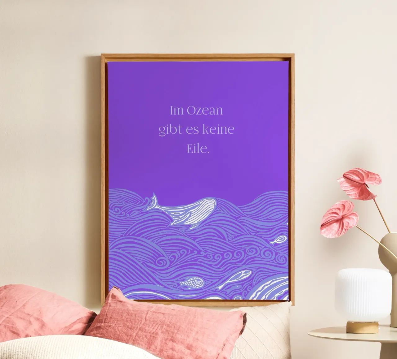 There's no hurry in the ocean - Whale in the waves in purple canvas by PaperLine Art