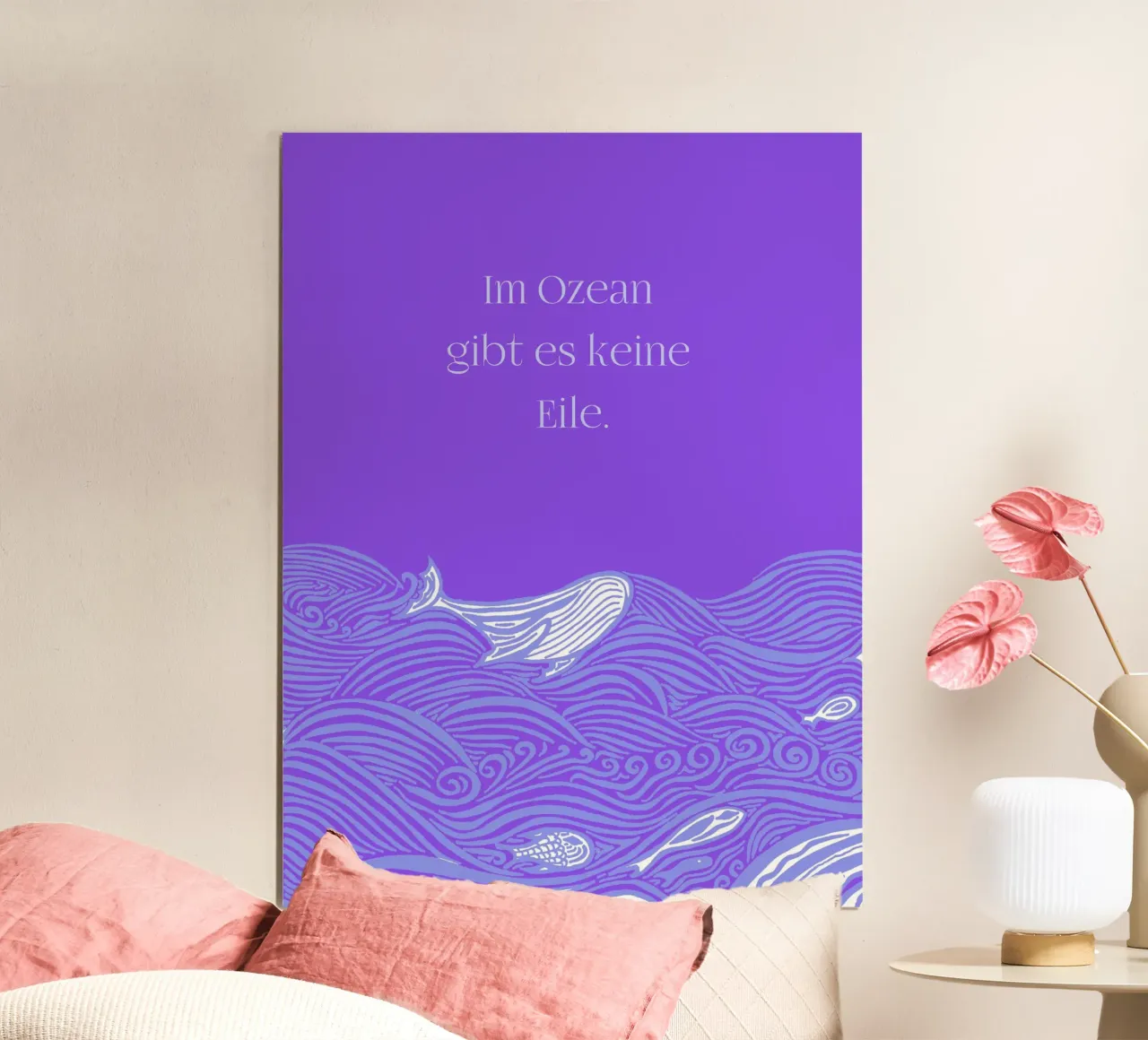 Non c'è fretta nell'oceano - Balena tra le onde in viola poster da PaperLine Art