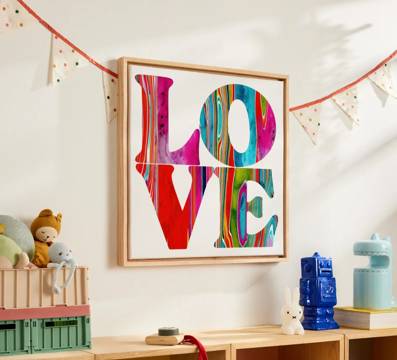 LOVE Typography | Optimism and joie de vivre from the 60s canvas with Floater frame by Autofocus