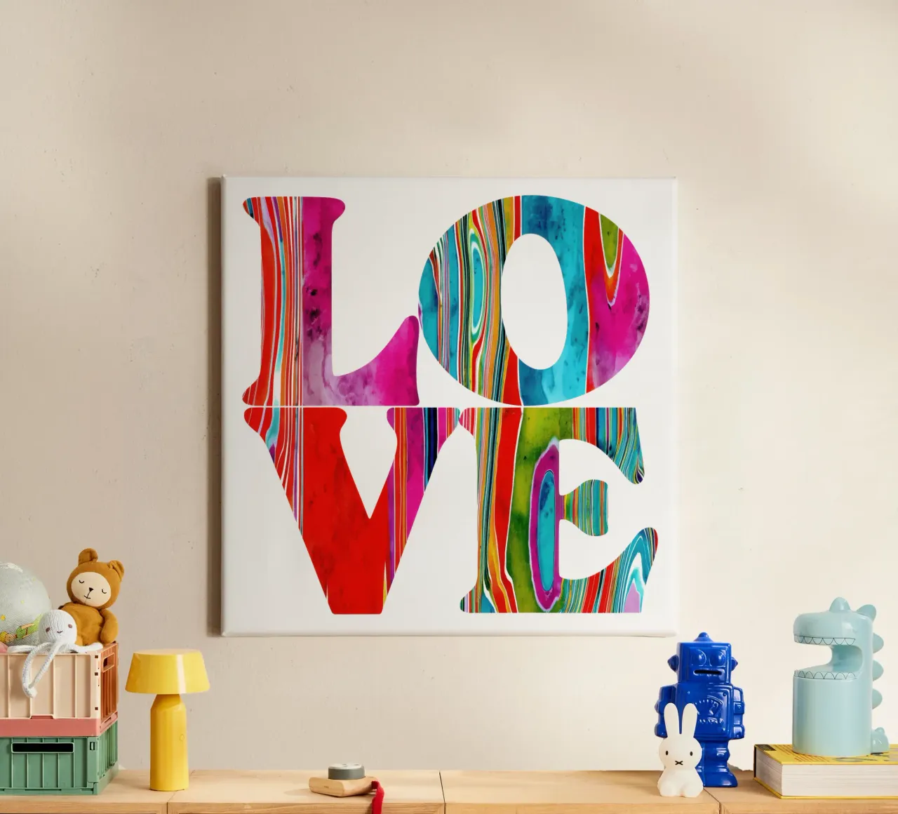 LOVE Typography | Optimism and joie de vivre from the 60s canvas with Floater frame by Autofocus