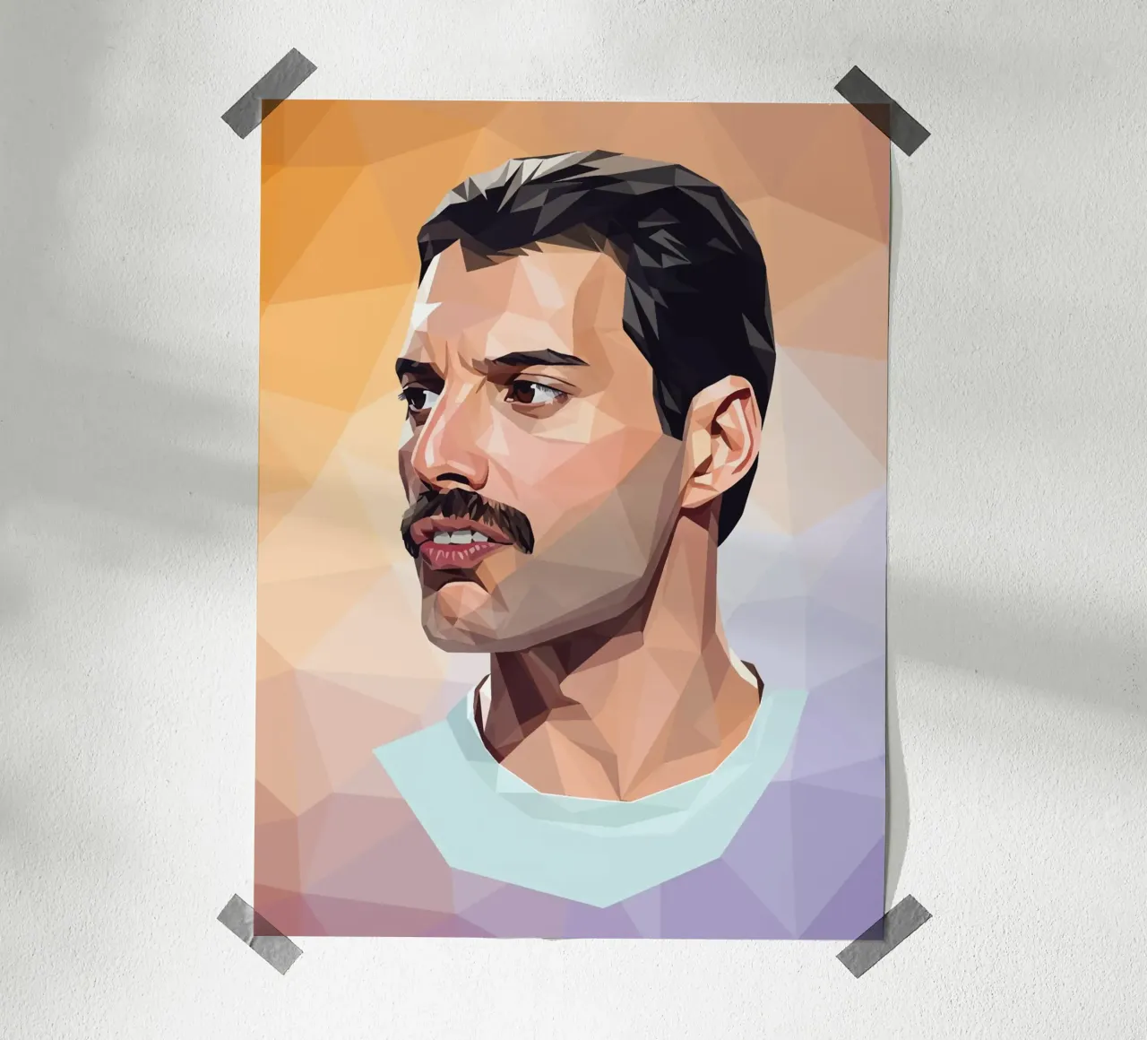 Freddie Mercury Low poly poster con telaio in legno da Low Profile