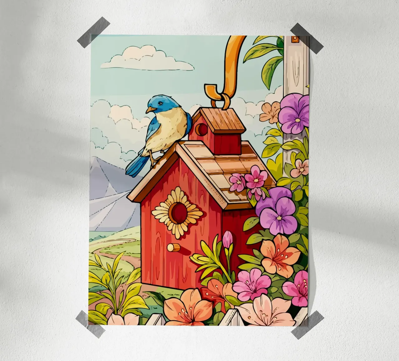 bird in the cage poster con telaio in alluminio da Dumery Art