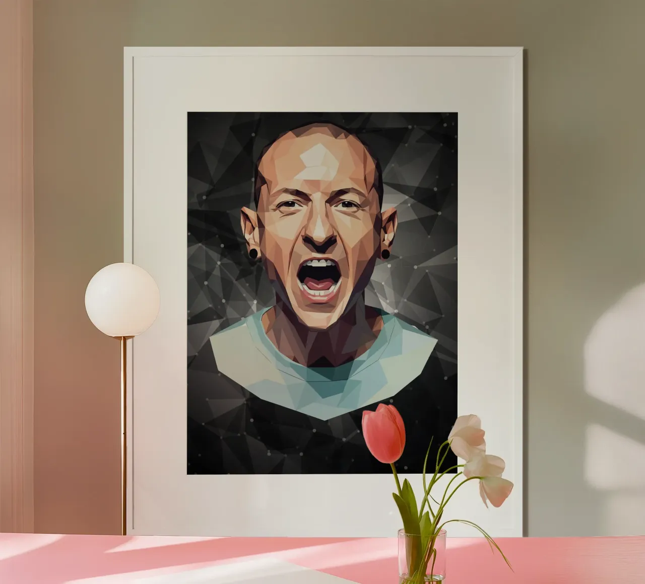 Chester Bennington Scream Lowpoly poster con telaio in legno da Low Profile