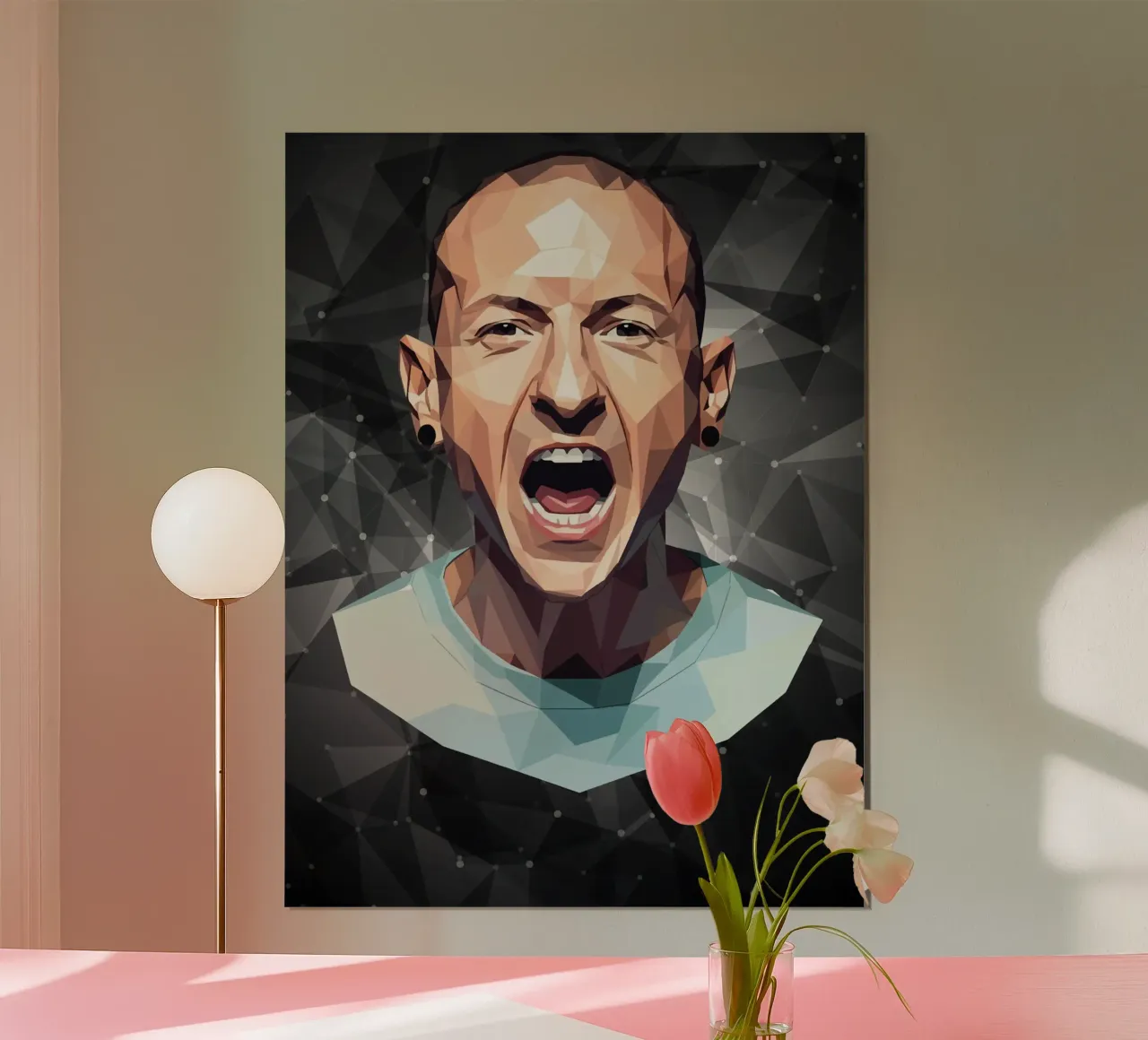 Chester Bennington Scream Lowpoly poster con telaio in legno da Low Profile