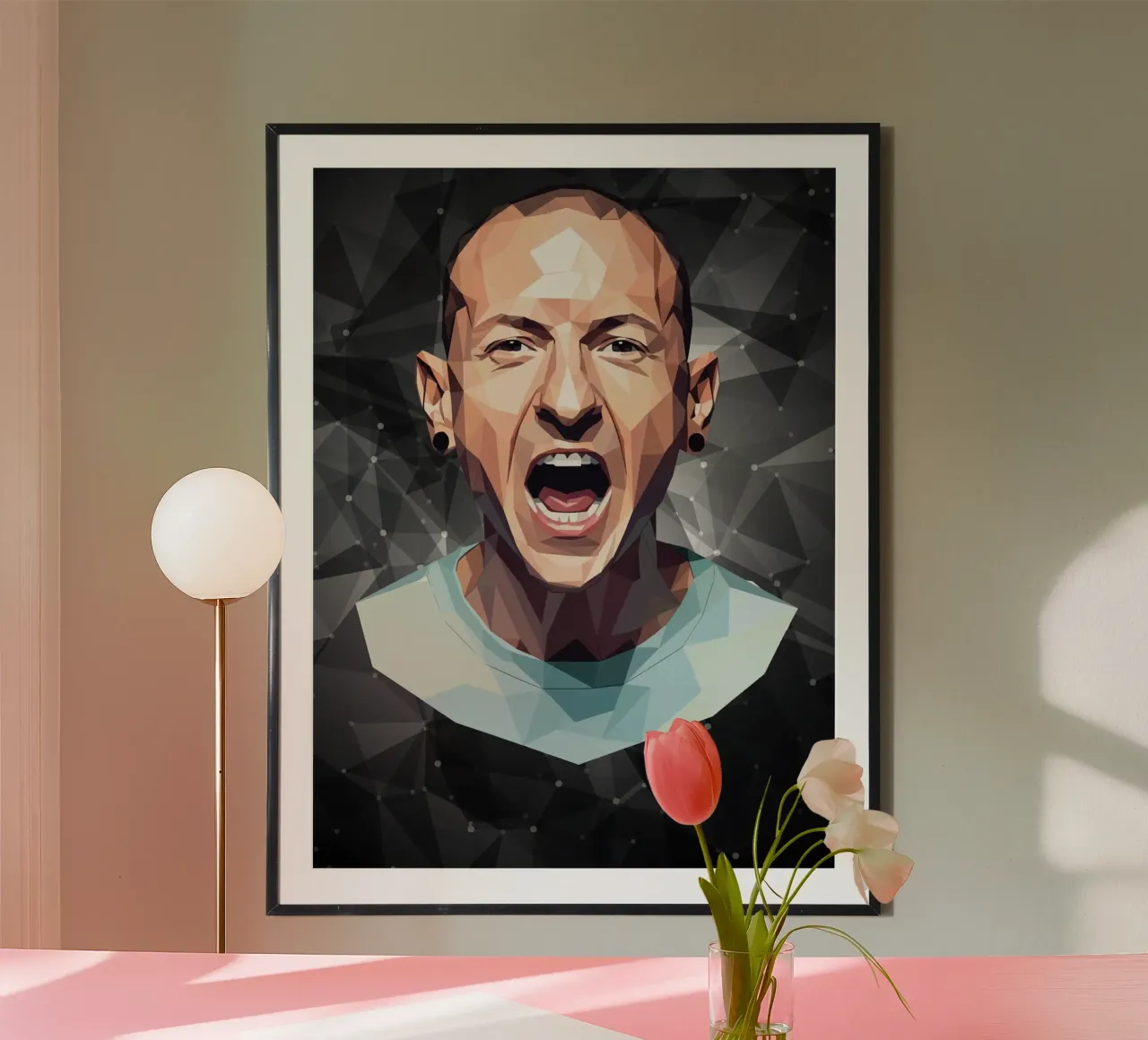 Chester Bennington Scream Lowpoly poster con telaio in legno da Low Profile