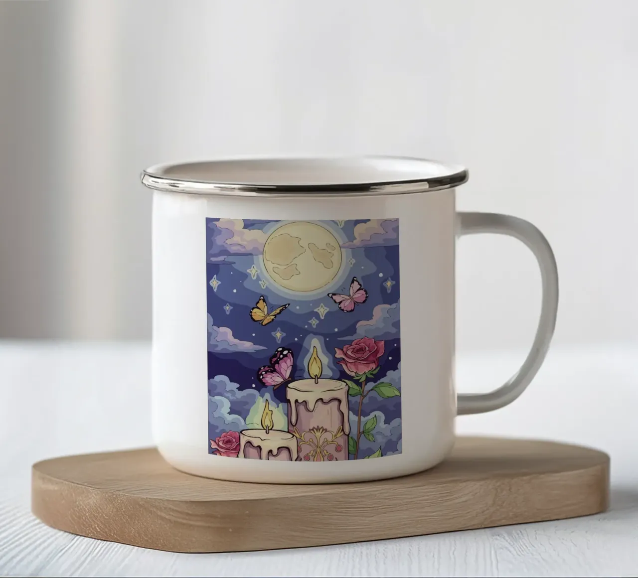 candle under the moon tazza in smalto da Dumery Art