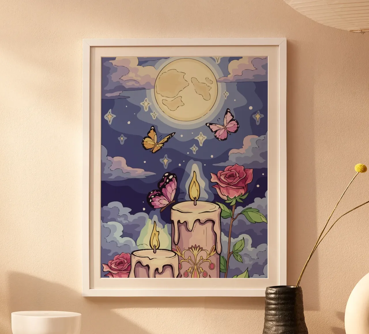 candle under the moon poster con telaio in plastica da Dumery Art