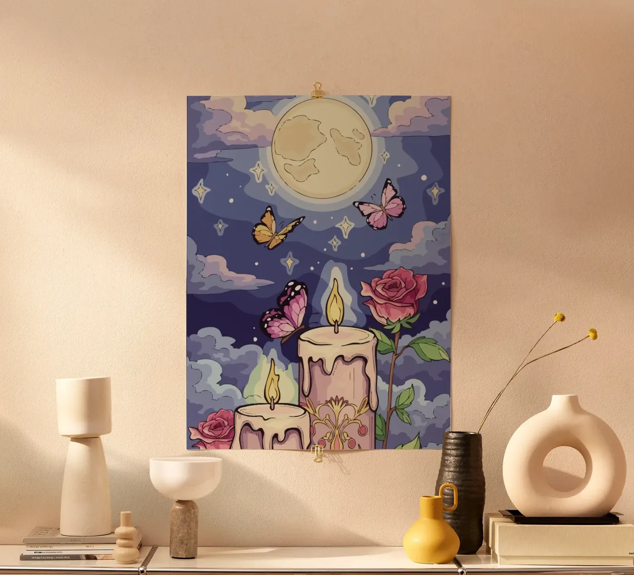candle under the moon poster con telaio in plastica da Dumery Art