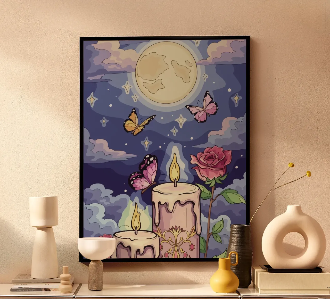 candle under the moon poster con telaio in plastica da Dumery Art