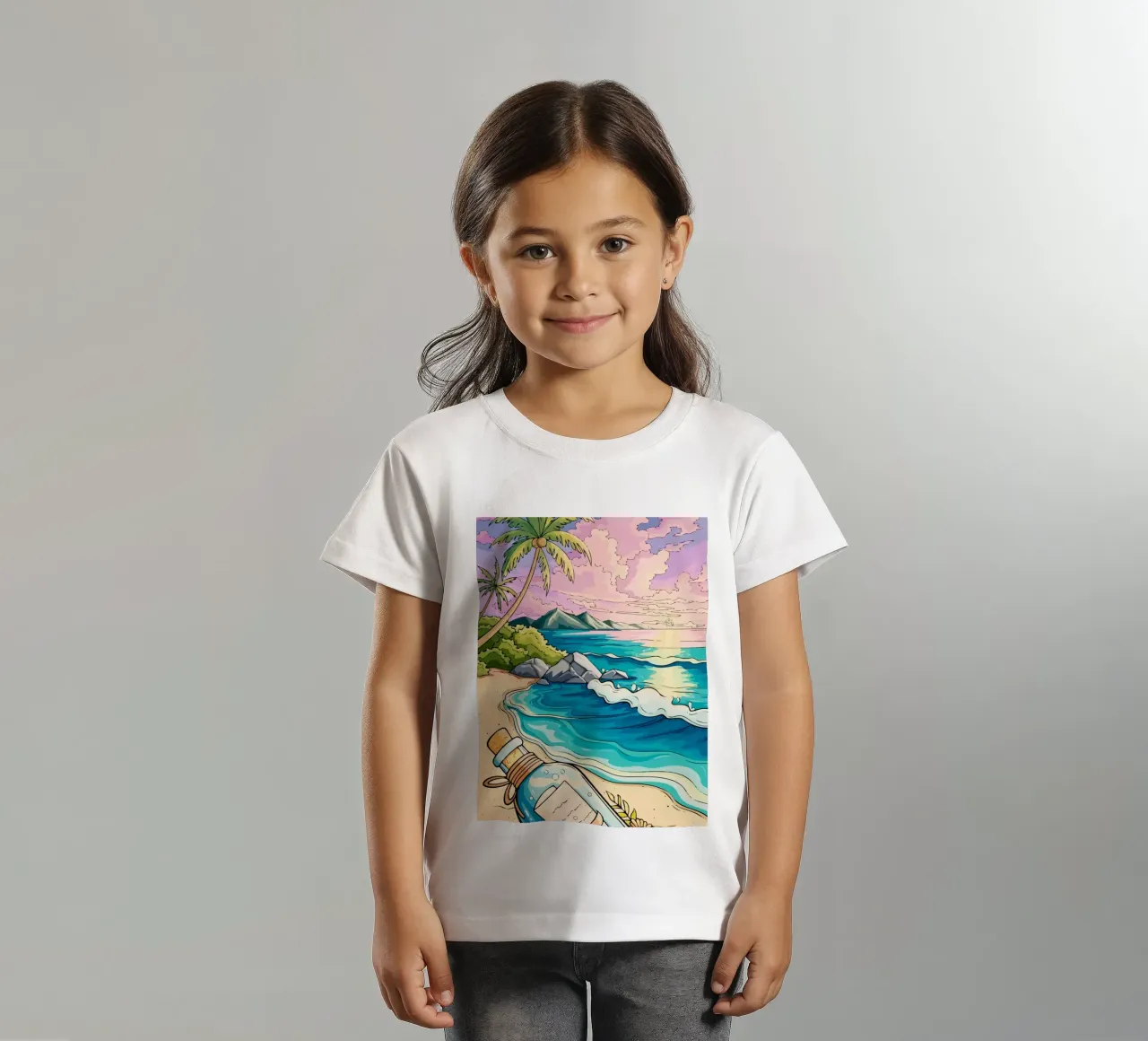 message in a bottle on the beach t-shirt bambini da Dumery Art