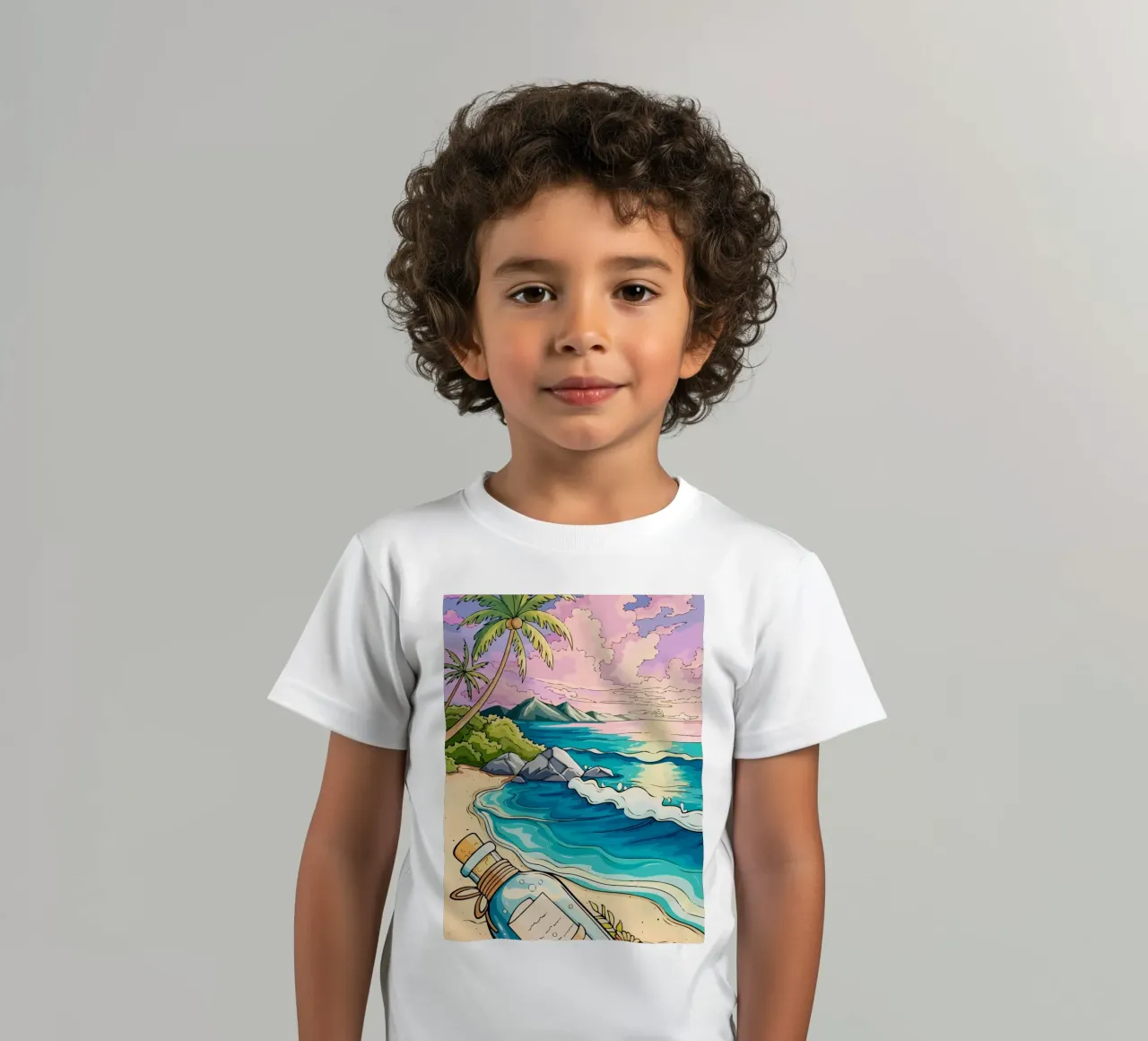 message in a bottle on the beach t-shirt bambini da Dumery Art