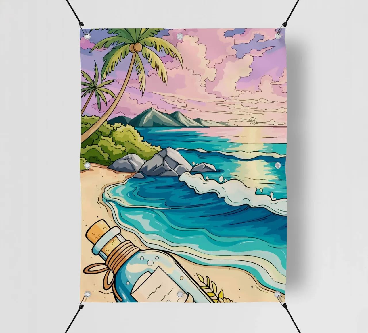 message in a bottle on the beach telo in pvc da Dumery Art