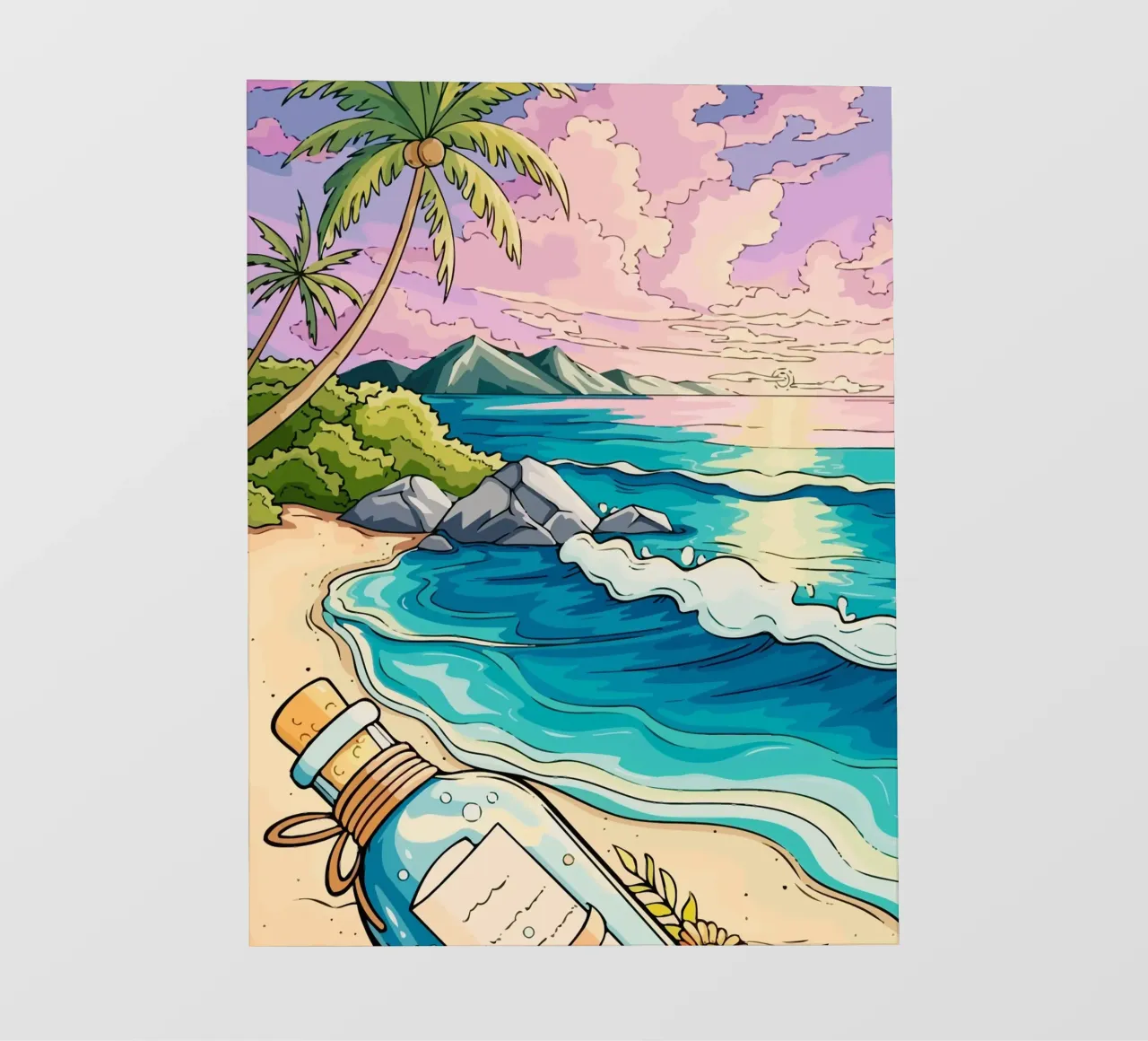 message in a bottle on the beach telo in pvc da Dumery Art