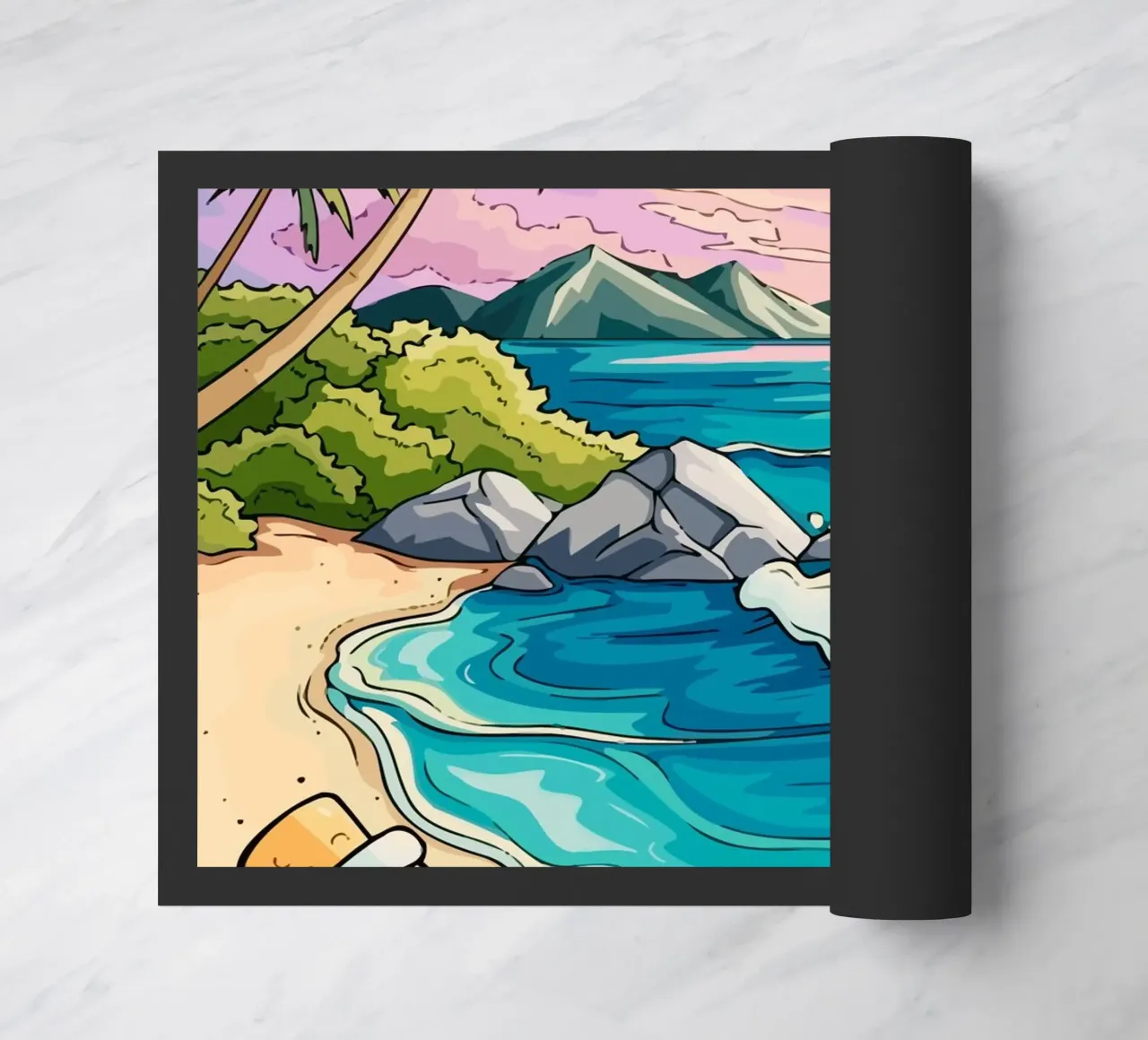 message in a bottle on the beach paillasson de Dumery Art